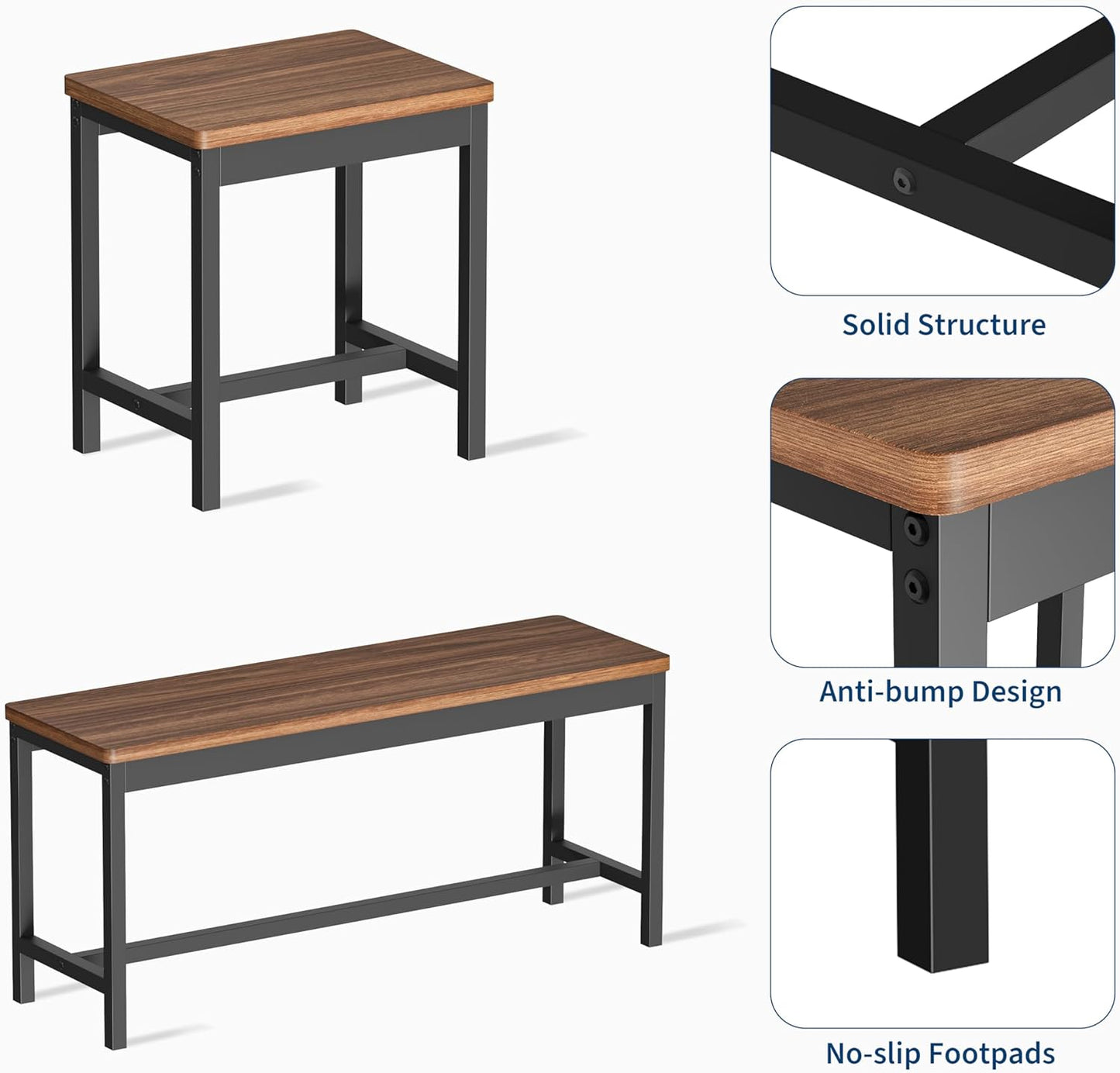 IDEALHOUSE 5-Piece Extendable Dining Table Set for 4-8 People, 63 Inch Kitchen Table with 2 Benches & 2 Stools, Space Saving Modern Dining Room Furniture, Easy Assembly, Brown