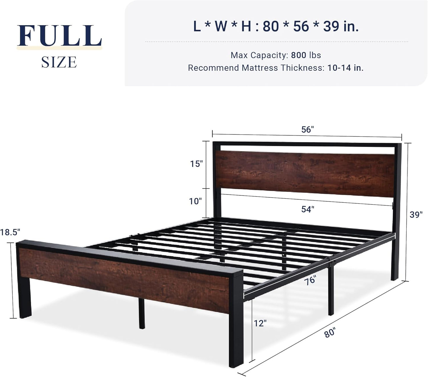 Allewie Full Size Platform Bed Frame with Wooden Headboard and Footboard, Heavy Duty 12 Metal Slats Support, No Box Spring Needed, Under-Bed Storage, Noise Free, Easy Assembly, Mahogany