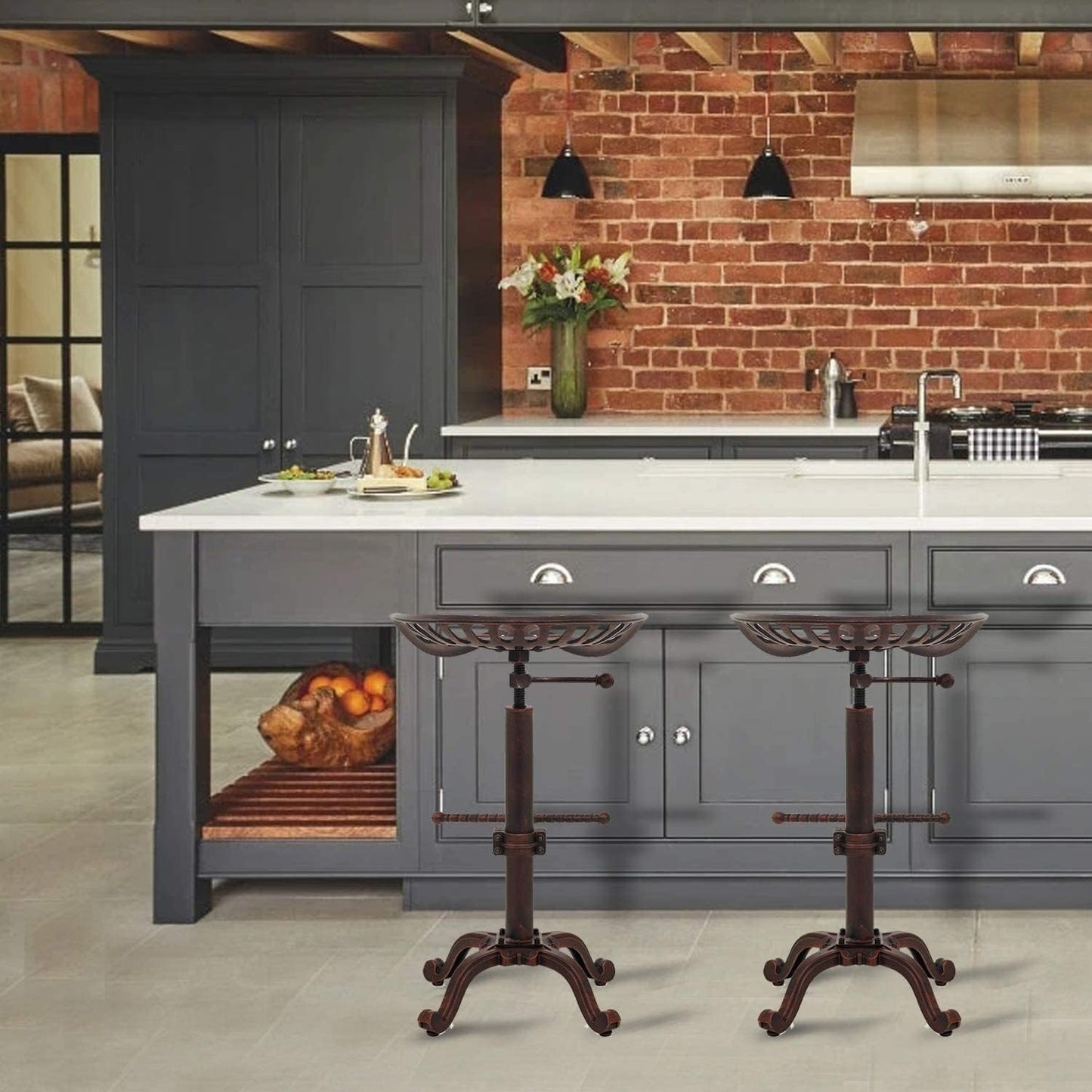 Vintage Tractor Seat Bar Stools Industrial Style Swivel Kitchen Dining Chair Height Adjustable 20-27inch