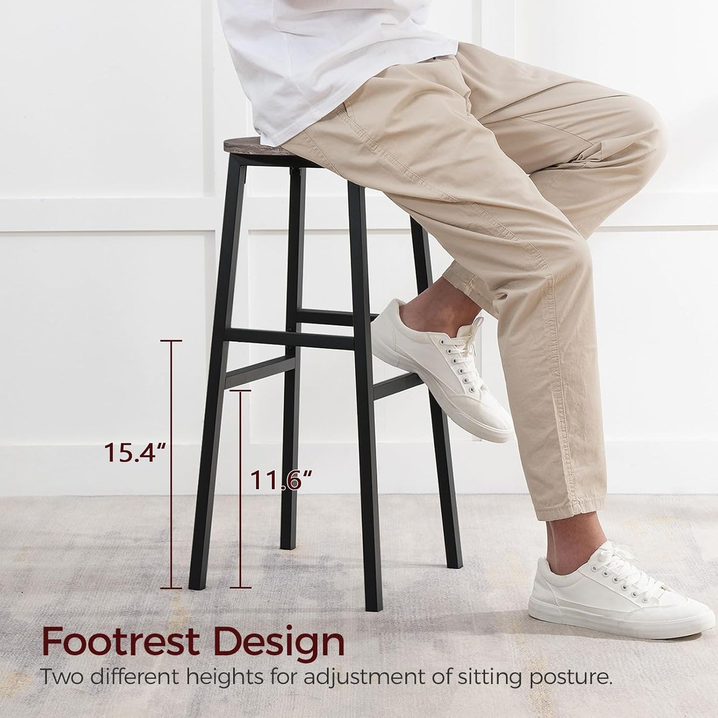 Bar Stools, Set of 2 Round Bar Chairs with Footrest, 28 Inch Kitchen Breakfast Bar Stools, Industrial Stools, Easy Assembly, for Dining Room, Kitchen, Greige BAHG02701