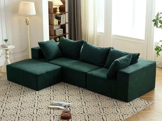 Vamcheer Modular Sectional Sofa with Chaise, Modern L Shaped Cloud Couch with Deep Seat, Sectional Couches for Living Room, Bedroom, Office, No Assembly Required, Green