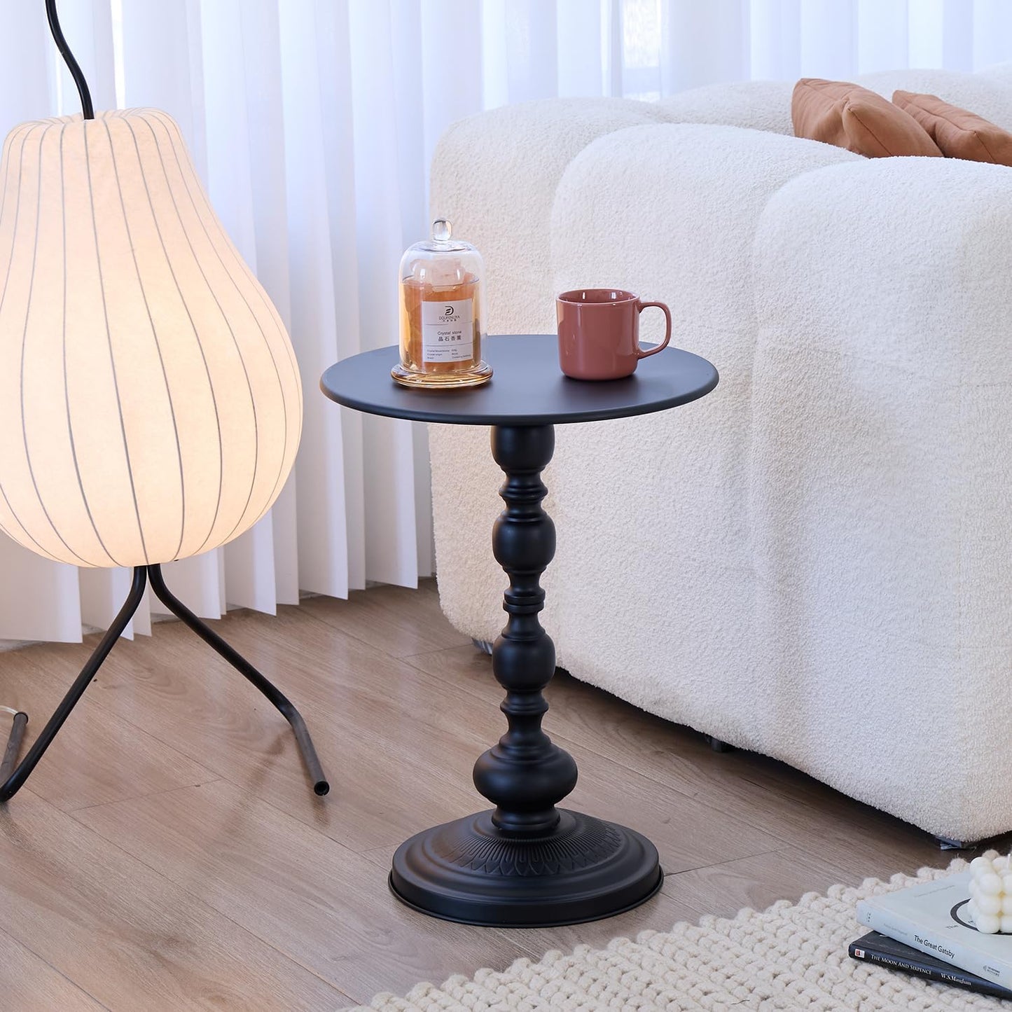 Chic Vintage Round Side Table with Elegant Roman Columns - Sturdy Metal Construction, Perfect for Coffee, End, Tea, or Leisure Use in Living Room or Bedroom Decor (Black 1 Pack)