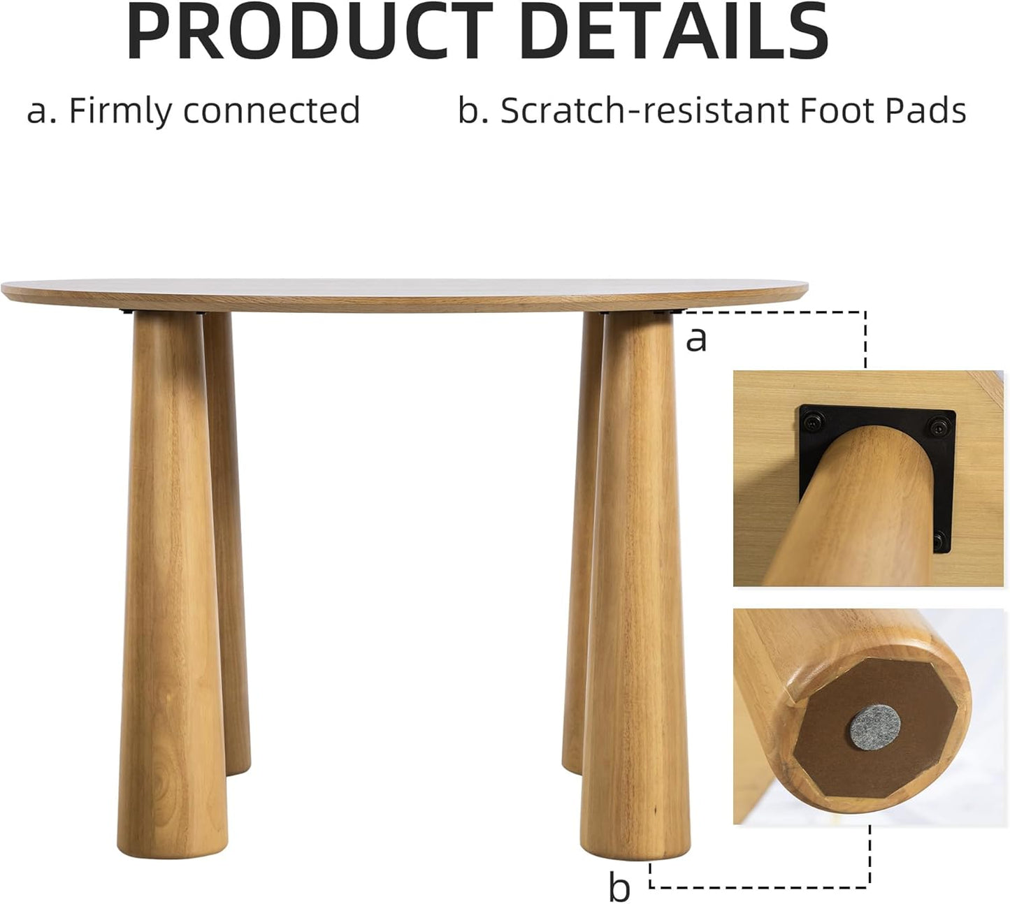 Casaphoria 52" Round Dining Table, Kitchen Table for 6 with Arc-Shaped Edge Top and Cylindrical Legs, Easy Assembly for Living Room, Dining Room, Oak