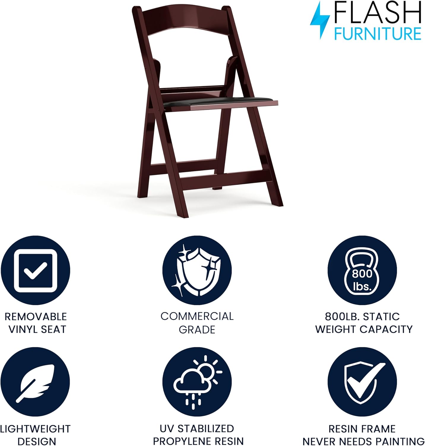 Flash Furniture Hercules™ Series Folding Chair - Red Mahogany Resin – 1000LB Weight Capacity Comfortable Event Chair - Light Weight Folding Chair