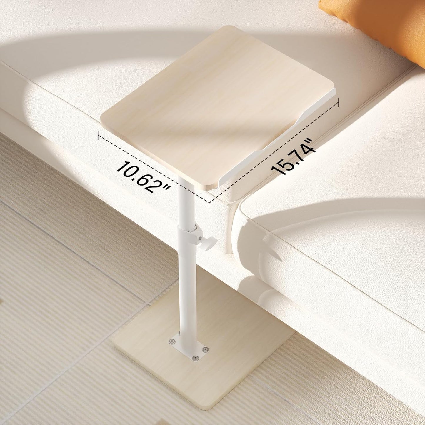 Sofa Armrest Tray Table for Couch - 360° Swivel Height Adjustable End for Small Spaces, Snack Side Table for Bed or Chair with Phone & Tablet Slot (Oak,Angle Adjustable)