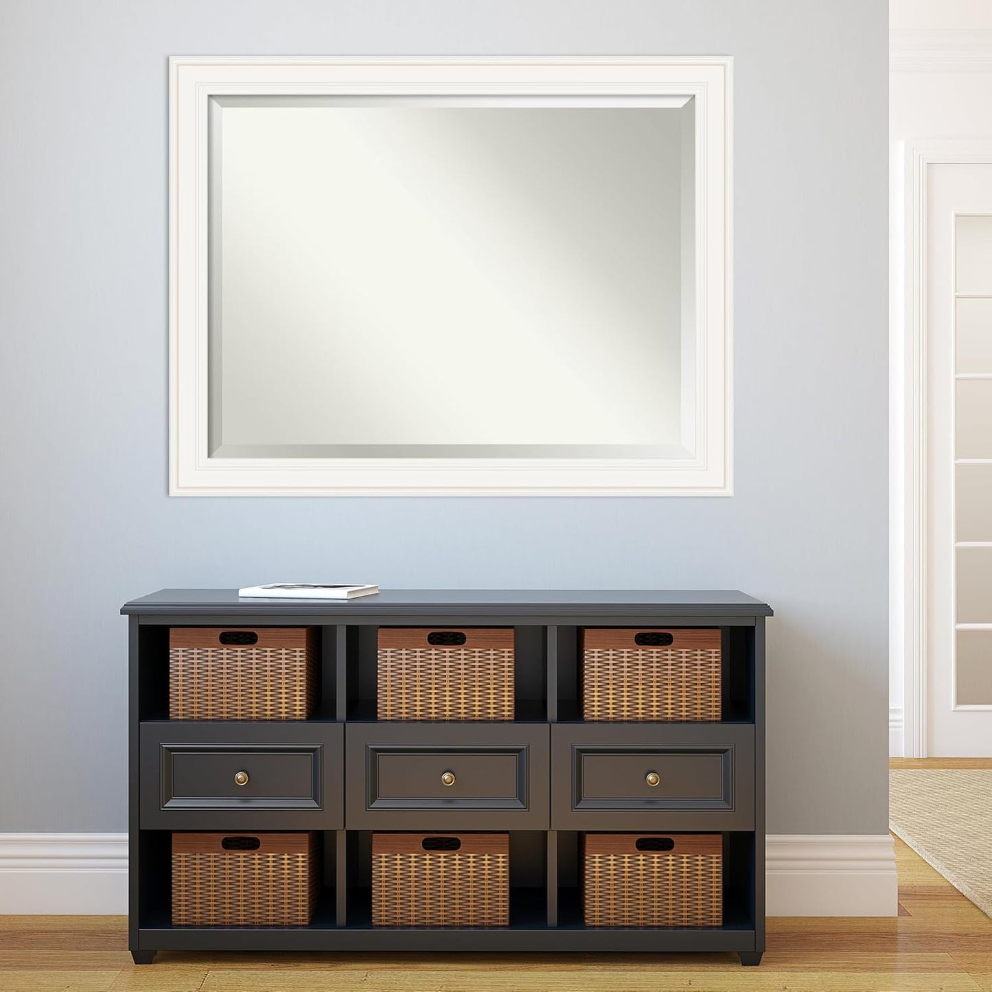 Amanti Art White Bathroom Mirror for Over Sink, 36x46 Ridge White Rectangle Vanity Mirror, X-Large Traditional Frame, Hangs Horizonally and Vertically, Bathroom Wall Decor, Beveled Edge from WI, USA