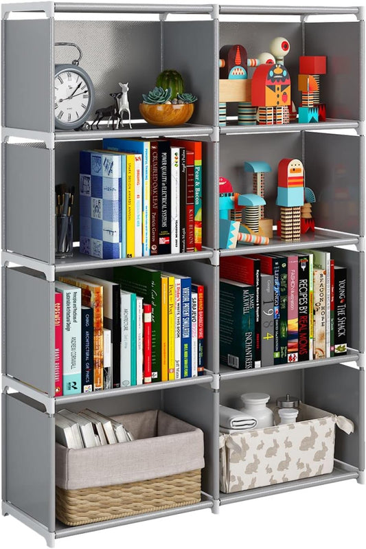 JIUYOTREE 5-Tiers Closet Storage Organizer with Fabric Cloth at Back，Double Row Modular Cubes Bookshelf,Living Room,Study Room,Bedroom,Grey