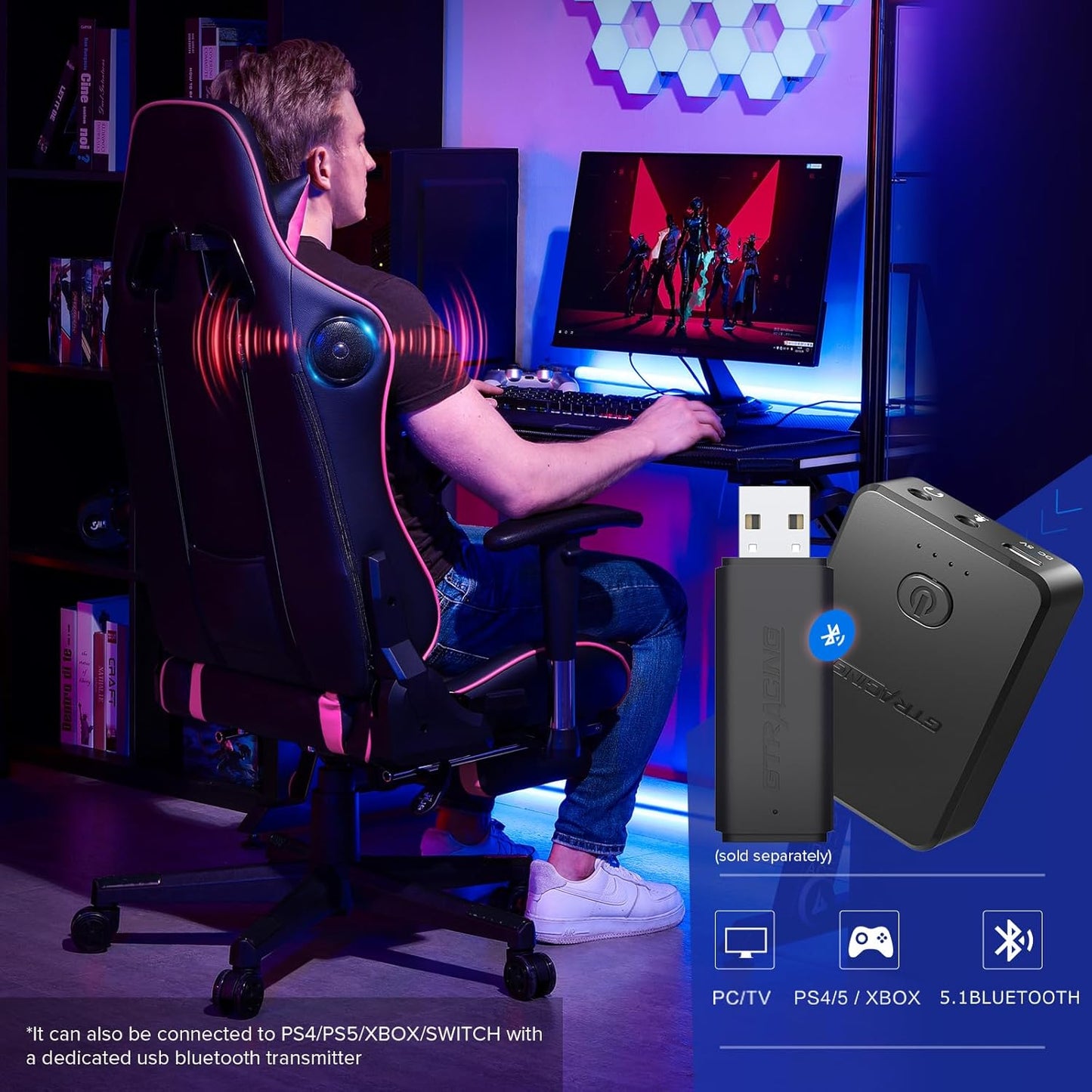 GTRACING Gaming Chair with Footrest Speakers Video Game Chair Bluetooth Music Heavy Duty Ergonomic Computer Office Desk Chair