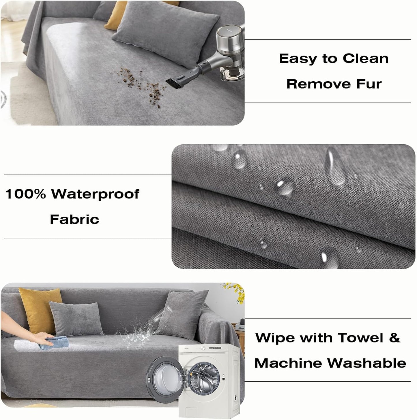 STACYPIK Thick Waterproof Grey Sofa Cover Couch Cover, Anti Slip Loveseat Covers for 2 Cushion Couch, Anti-Cat Scratch Couch Protector Sofa Slipcover, Multi-Use Leakproof Furniture Protector-71X102IIN