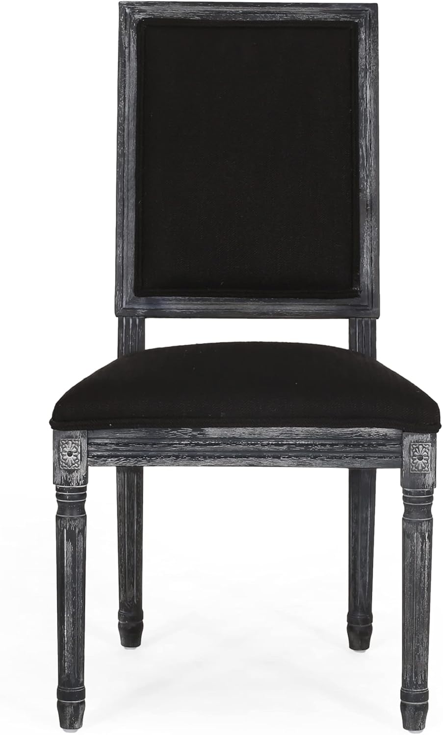Christopher Knight Home Regina French Country Dining Chairs Set of 2, Wooden Dining Room Chair, High Back Kitchen Side Chair, Fabric Upholstered Armless Extra Seat, Black and Gray