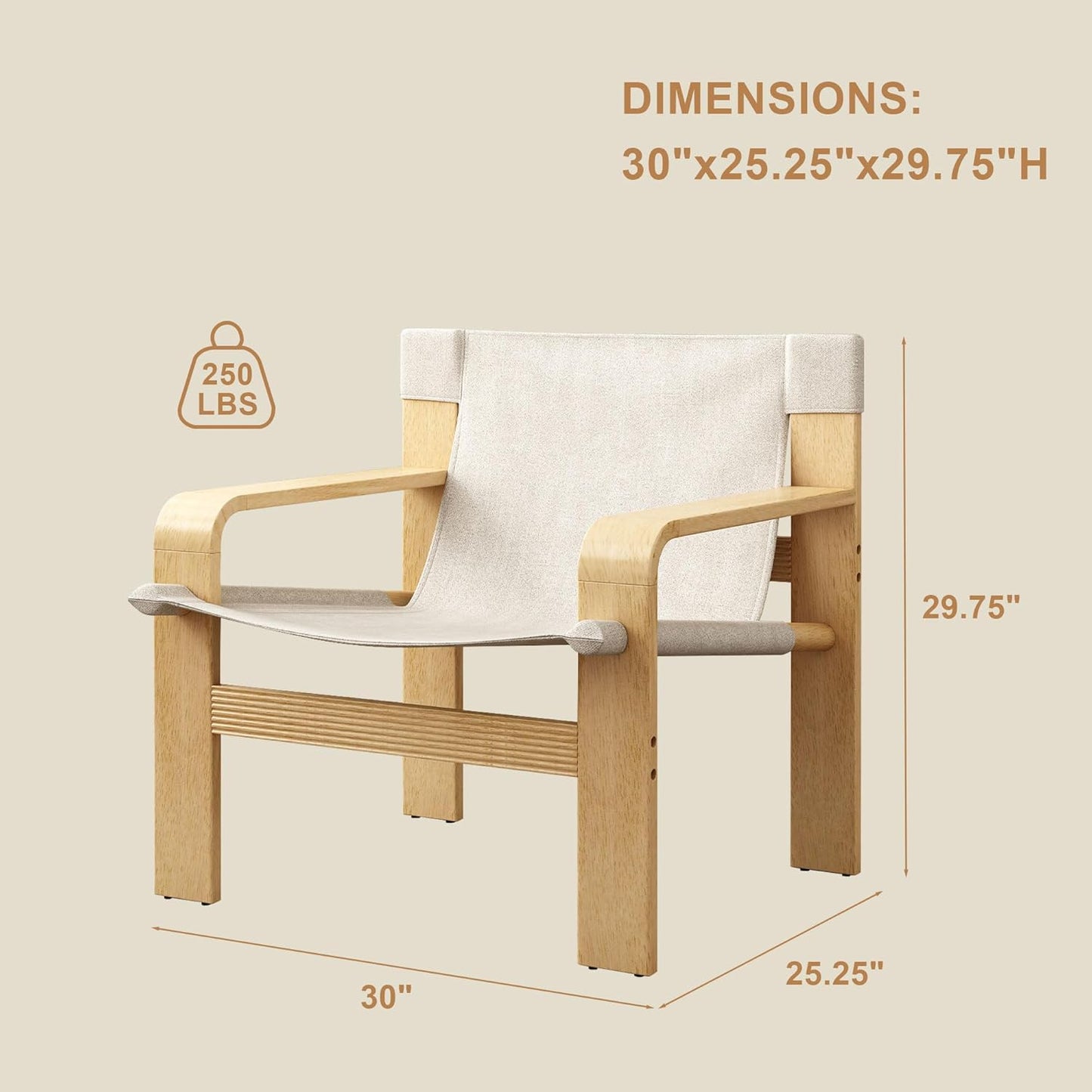 Ball & Cast Accent Chair Wide Armrest Mid-Century Lounge Living Room Chairs with Linen Fabric Armchair & Rubber Wood Frame,Detachable and Washable Seating Furniture for Bedroom,White