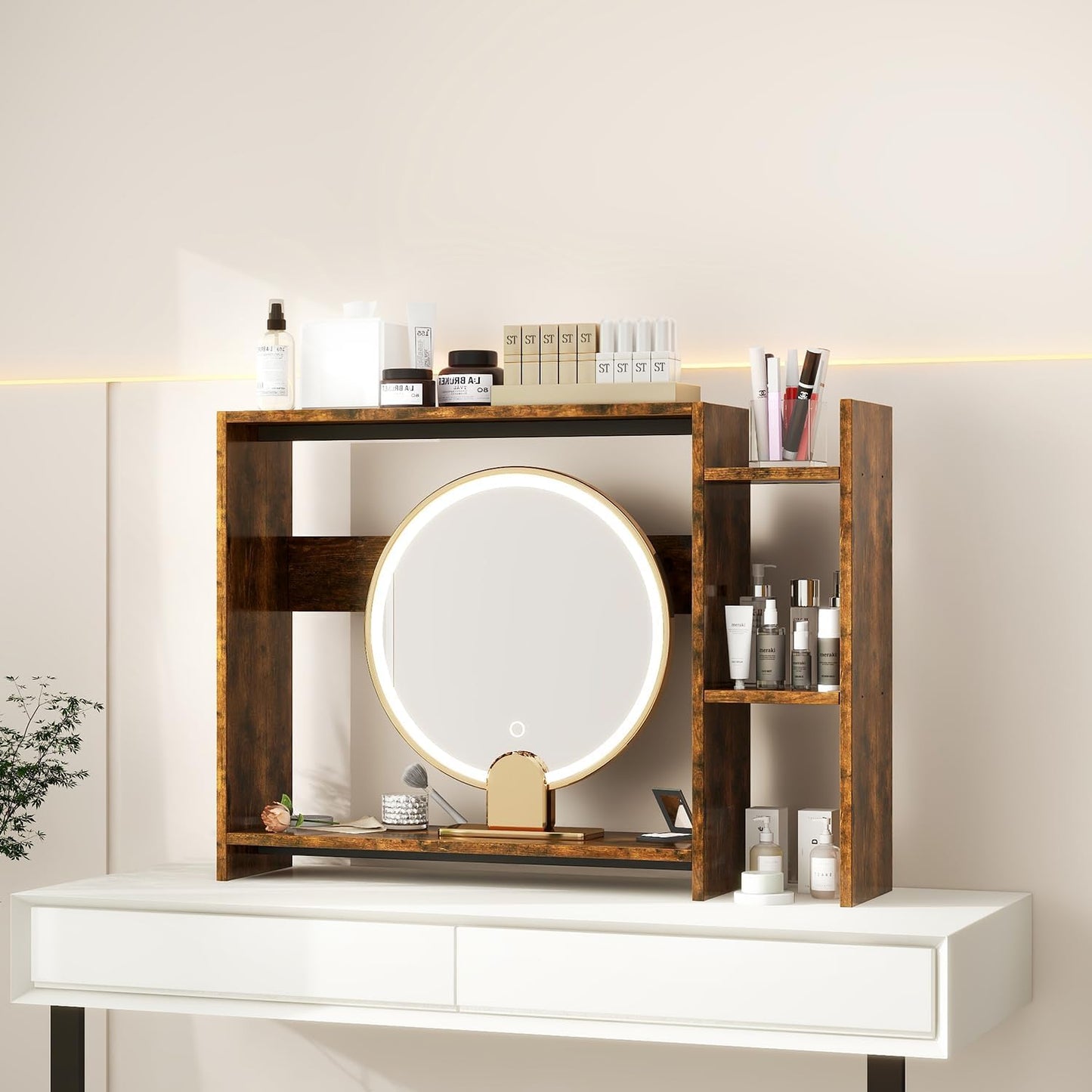 IBUYKE Desktop Bookshelf,36.8" Desktop Organizer Shelf,Wood Desk Hutch for Computer Monitor,Display Shelf for Office Home Dormitory,Brown TMZ008H