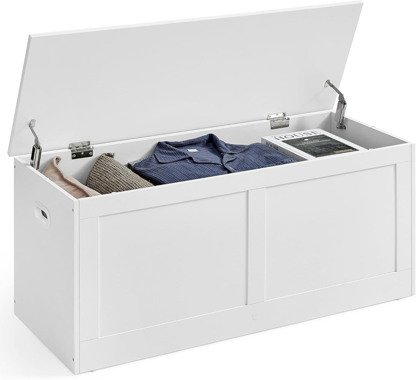 VASAGLE Storage Chest, Storage Trunk with 2 Safety Hinges, Storage Bench, Shoe Bench, Farmhouse Style, 15.7 x 39.4 x 18.3 Inches, for Entryway, Bedroom, Living Room, Cloud White ULSB164W01