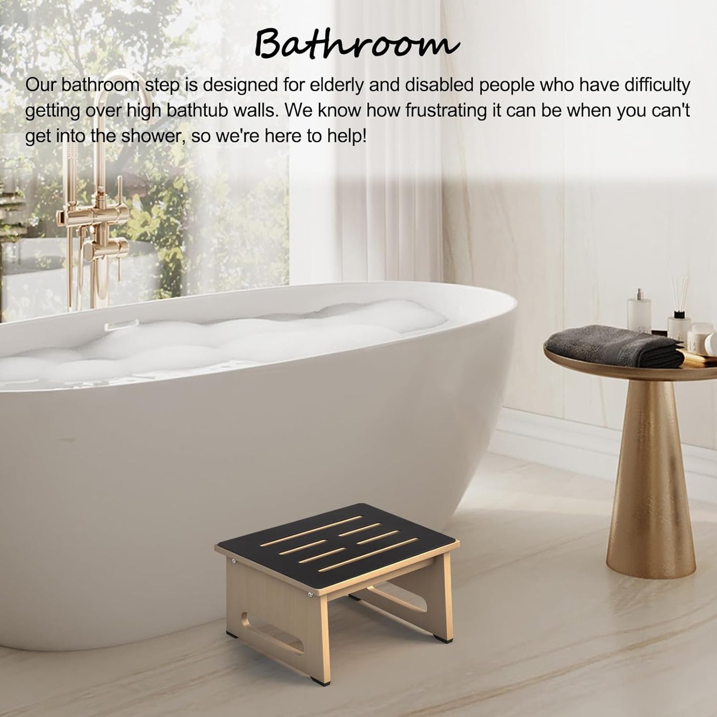 One Step Stool for Adults Seniors with Non-Slip Rubber Step Surface, Heavy Duty Wooden Stepping Stools with 450 LBS Capacity for Bedroom Kitchen Bathroom, Bed Steps for High Beds, Bedside Support