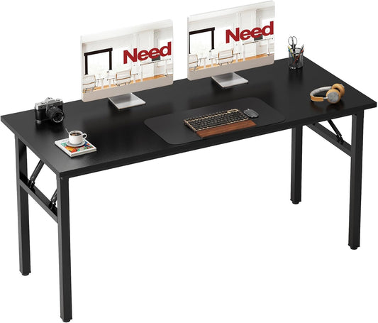 Need Office Computer Desk - 54.3L Sturdy and Heavy Duty Folding Laptop Table,Writing Table/Home Office Desk/Sewing Table,No Assembly Required (Black) AC5CB138