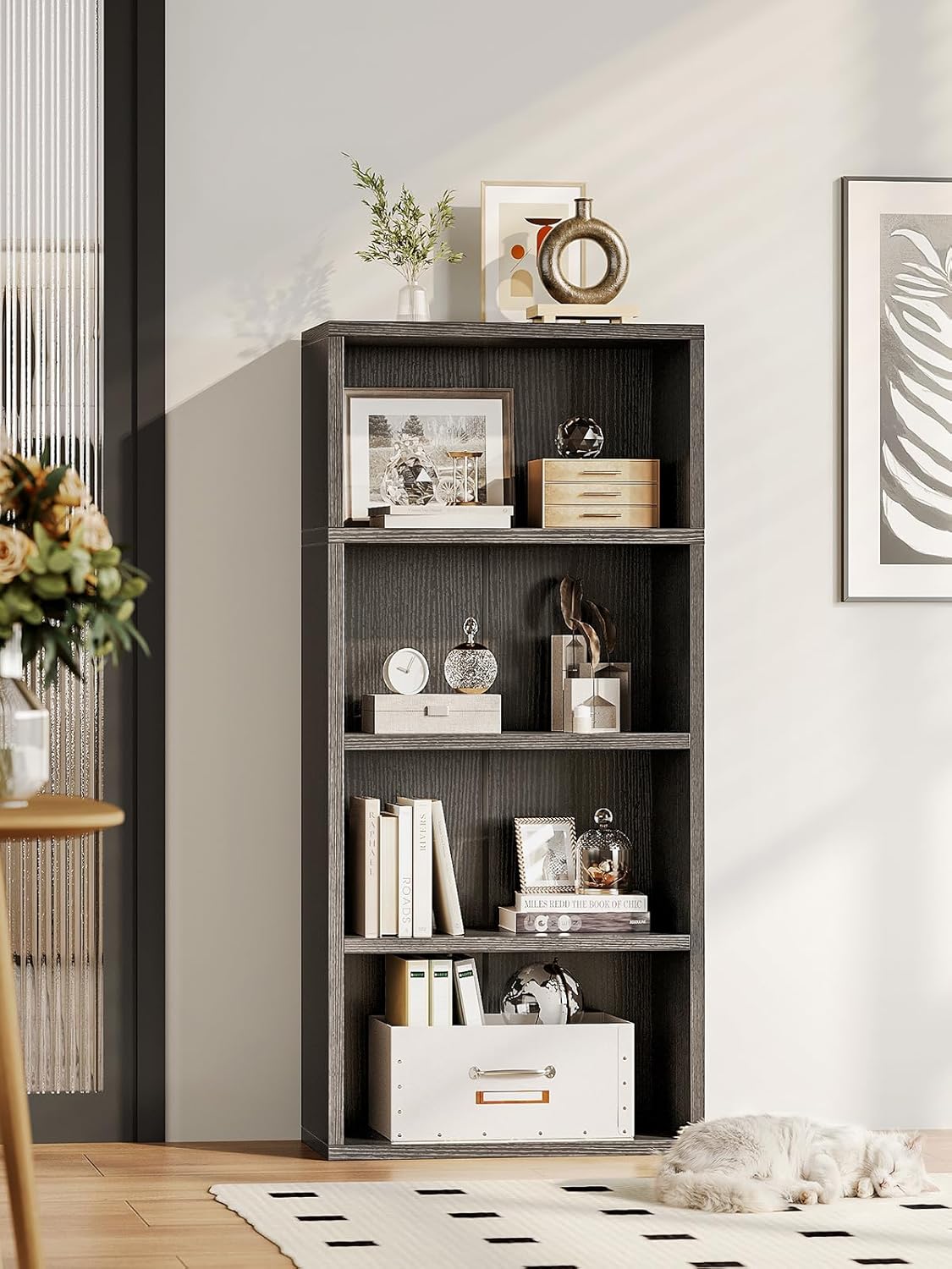 Casaottima 4-Tier Open Bookshelf and Bookcase, Floor Standing Display Storage Shelves for Living Room, Tall Book Shelf for Bedroom, Home Office, Dining Room, Black