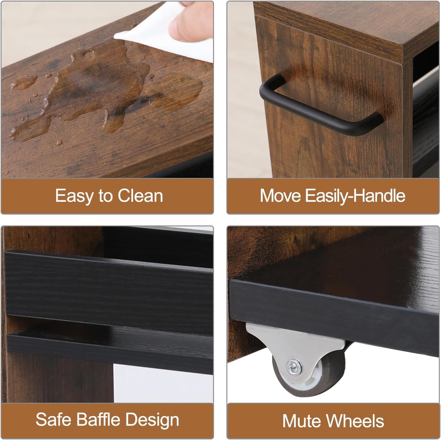 TEAMIX 4 Tier Slim Storage Cart with Handle, Slide Out Storage Rolling Utility Cart Mobile Shelving Unit Organizer Trolley for Small Spaces Kitchen Laundry Narrow Places