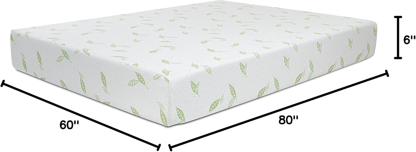 NapQueen Queen Size, 6 Inch Anula Green Tea Infused Memory Foam Mattress, Bed in a Box, CertiPUR-US Certified Mattress