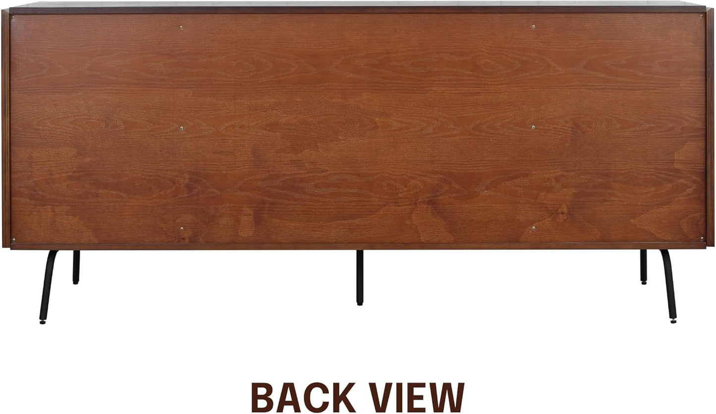 NTC Veil Modern Sideboard with 4 Doors, Buffet Cabinet with Vertical Groove Design and Metal Legs, Storage Cabinet for Living Room, and Hallway, Effortless Assembly - Dark Walnut