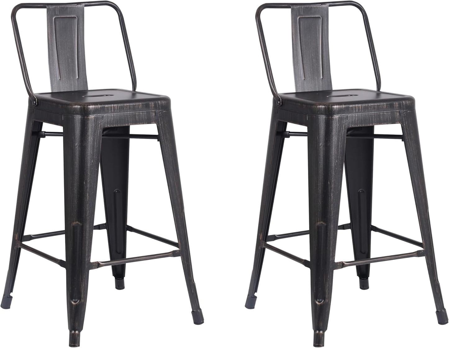 AC Pacific 24” Metal Barstool Set of 2 – Country Rustic Style with Low Back, Lightweight & Sturdy Build, Easy Assembly – Sanded Matte Midnight/Brushed Rusty Gold