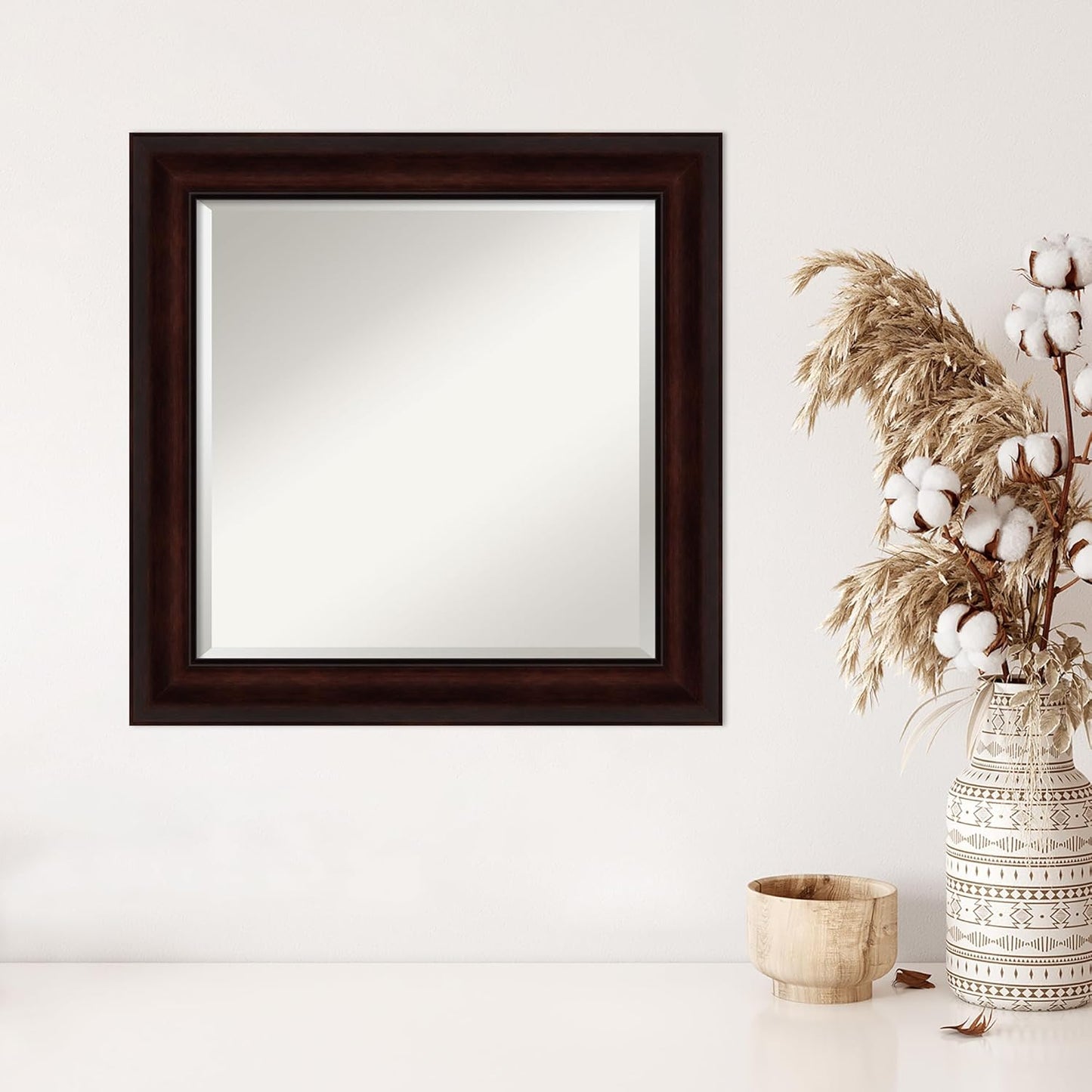 Amanti Art Brown Wall Mirror 25x25 Coffee Bean Brown Square Bathroom Mirror for Wall Decor Living Room, Medium Casual Frame, Hangs Horizonally and Vertically, Bathroom Decor, Beveled Edge from WI, USA