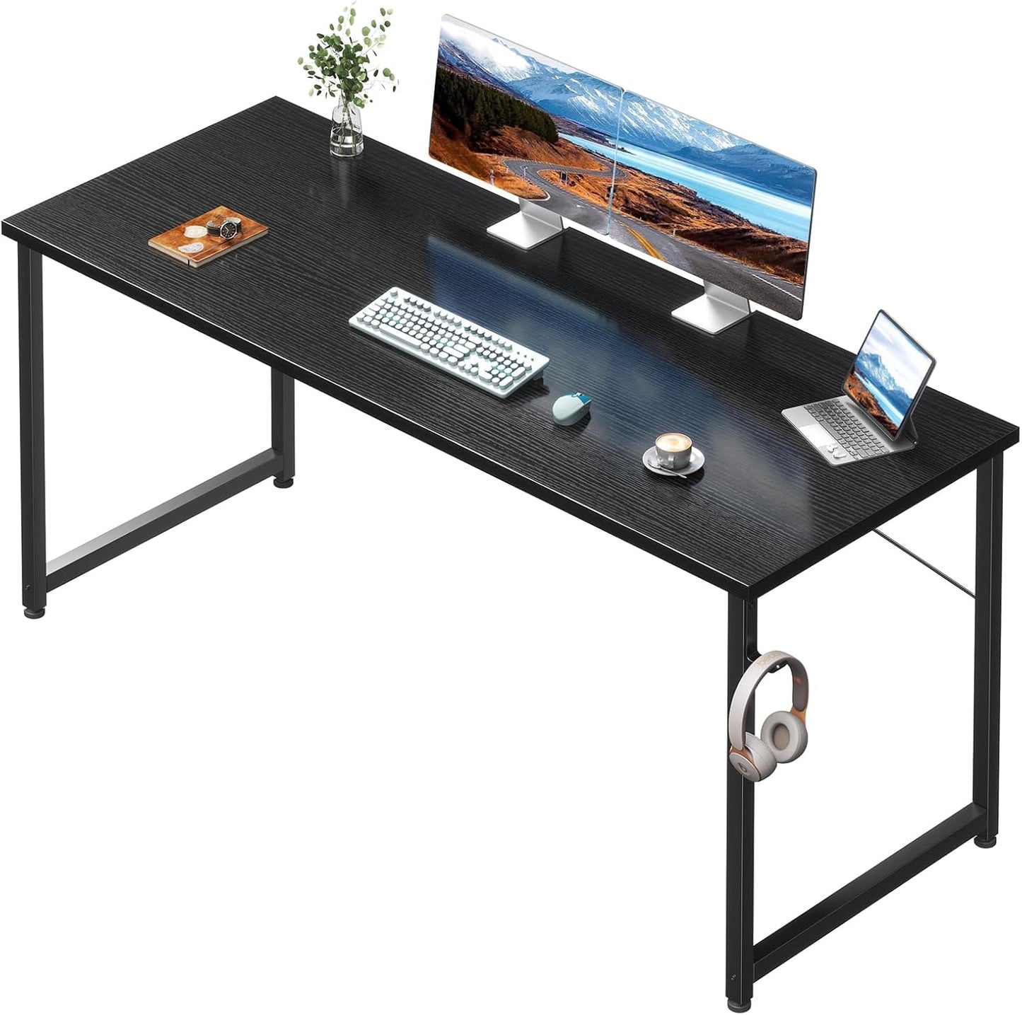 Coleshome 55 Inch Computer Desk, Modern Simple Style Desk for Home Office, Study Student Writing Desk, Black