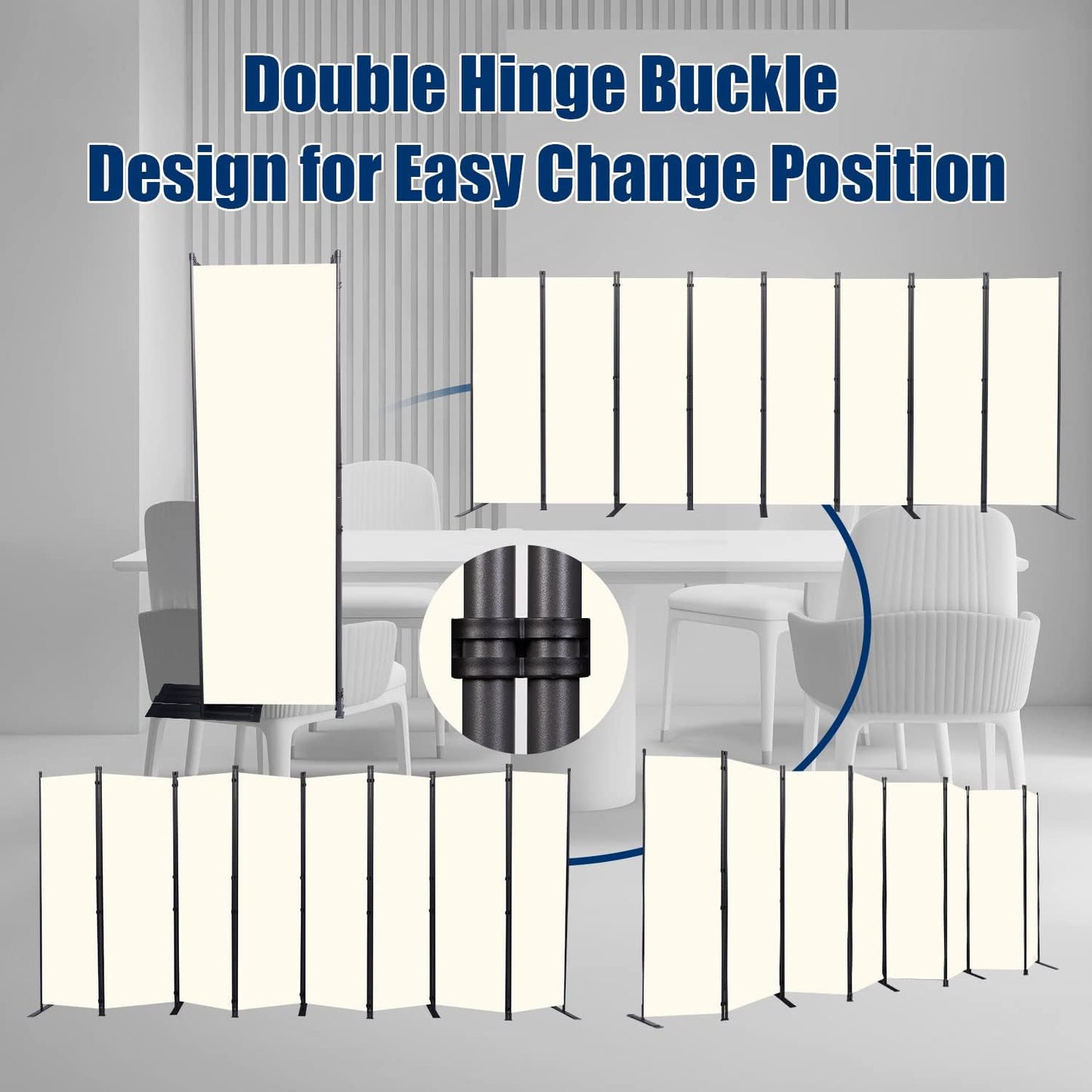 Room Divider 6FT Portable Room Dividers and Folding Privacy Screens, 176'' W Fabric Divider for Room Separation, 8 Panel Partition Room Dividers Freestanding Wall Divider Screen for Dorm Studio Office