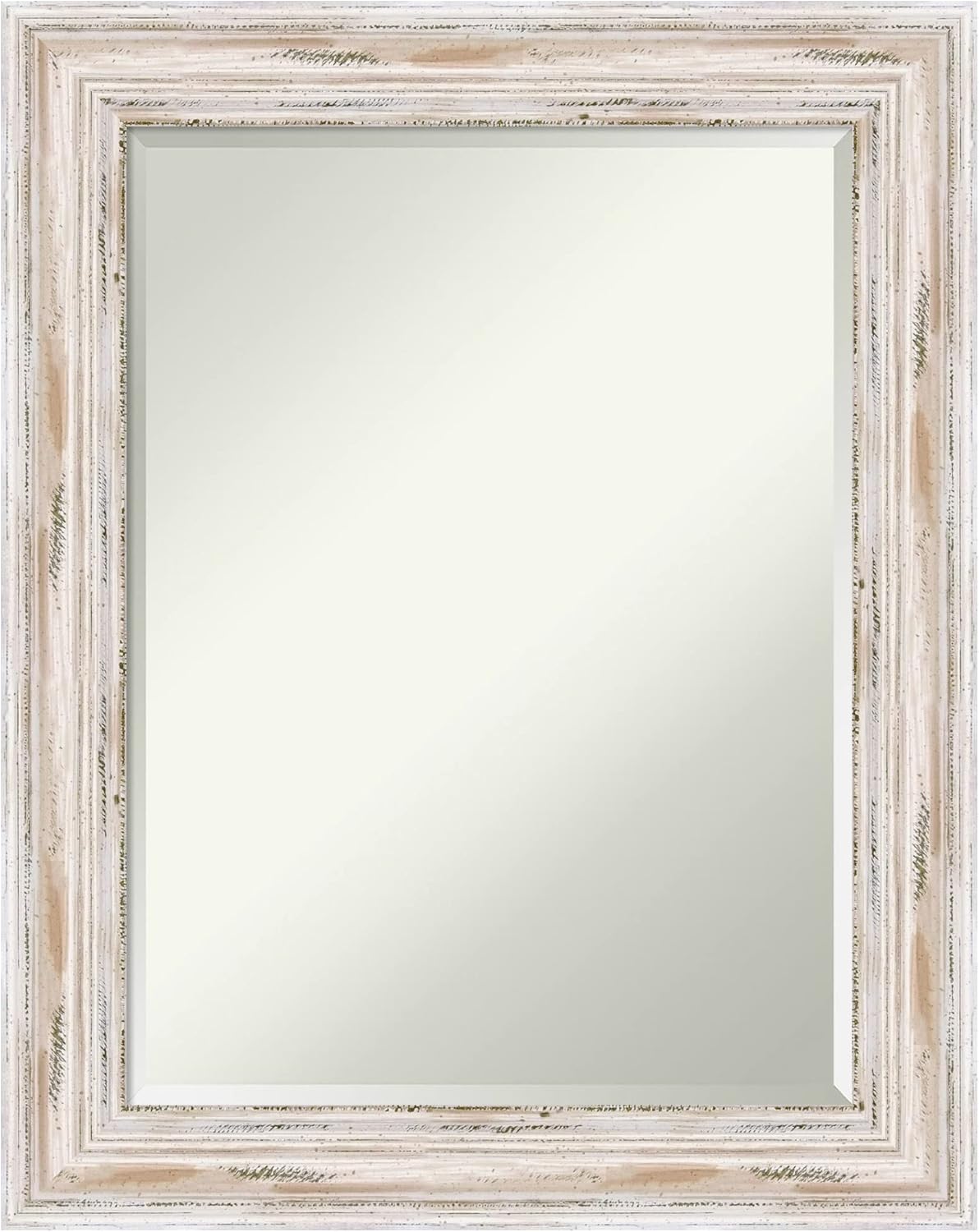 Amanti Art White Bathroom Mirror for Over Sink, 29x23 Alexandria White Wash Rectangle Vanity Mirror, Medium Coastal Wood Frame, Hangs Horizonally and Vertically, Bathroom Wall Decor, Beveled Edge