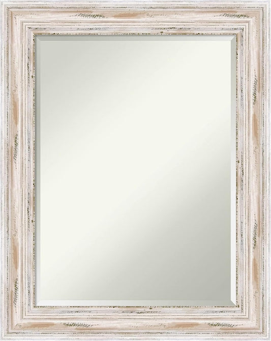 Amanti Art White Bathroom Mirror for Over Sink, 29x23 Alexandria White Wash Rectangle Vanity Mirror, Medium Coastal Wood Frame, Hangs Horizonally and Vertically, Bathroom Wall Decor, Beveled Edge