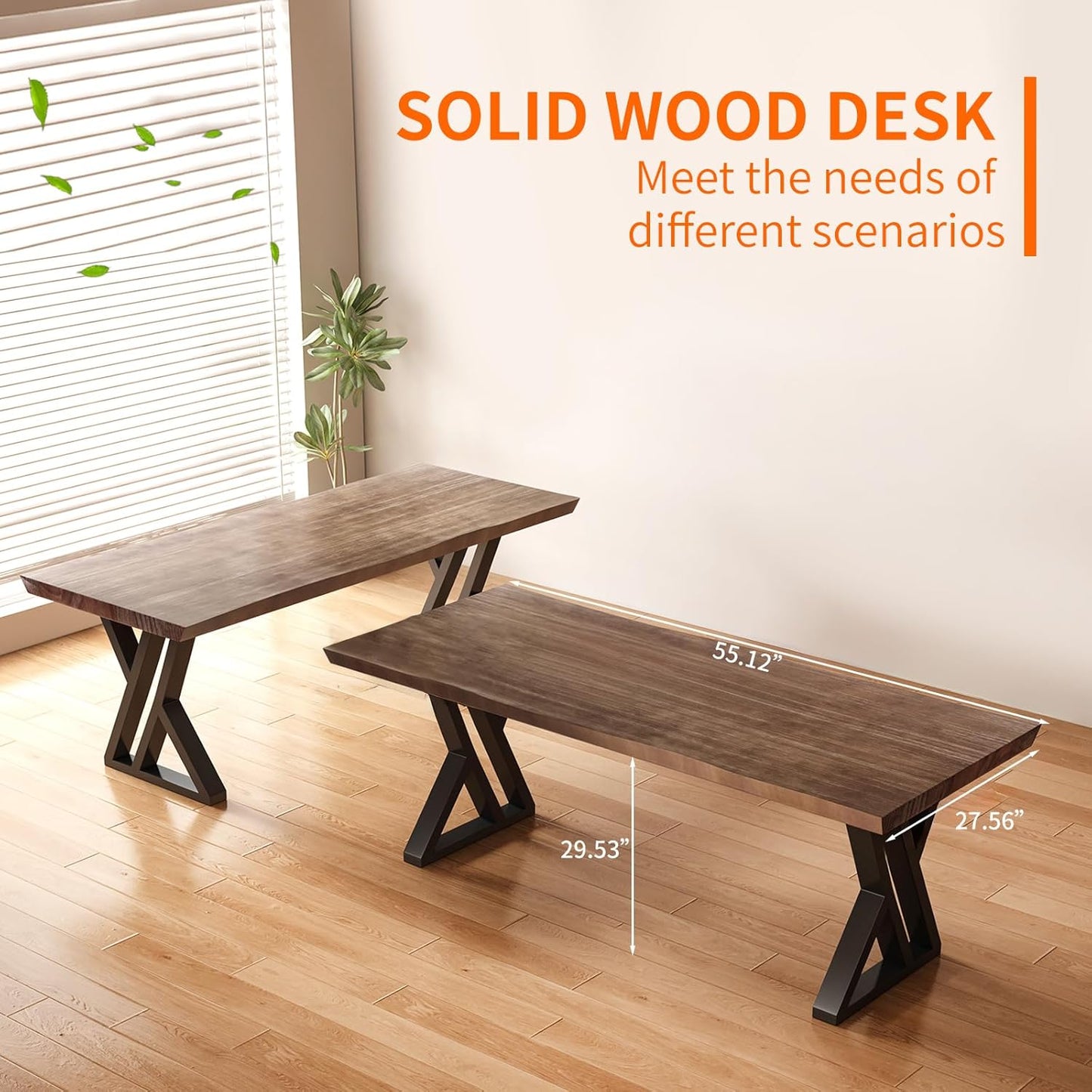 Solid Wood and Metal Modern Industrial 55 inch Wide Home Office Desk, Writing Table, Workstation, Perfect Table for Your workspace Study Table Furniture in Rustic Natural Aged Brown