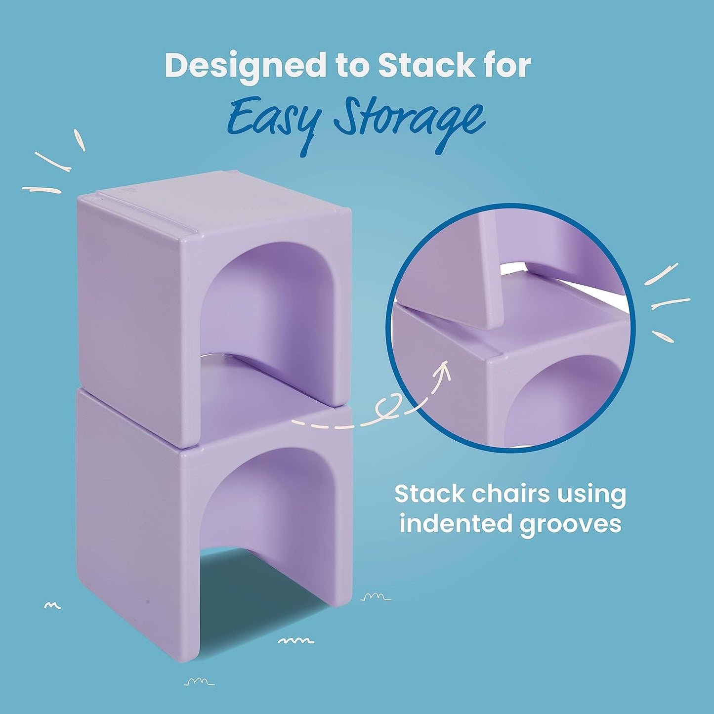 ECR4Kids Tri-Me Table and Cube Chair Set, Multipurpose Furniture, Light Purple, 3-Piece