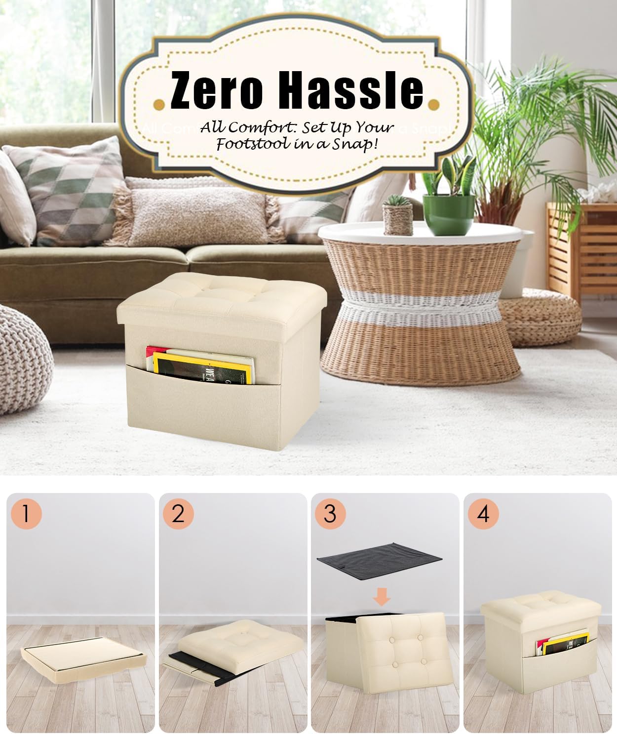 Ottoman Storage Ottoman Foot Rest Stool Foldable Bench with Storage Student Dormitory Bedroom and Entryway 17 X 13 X 13