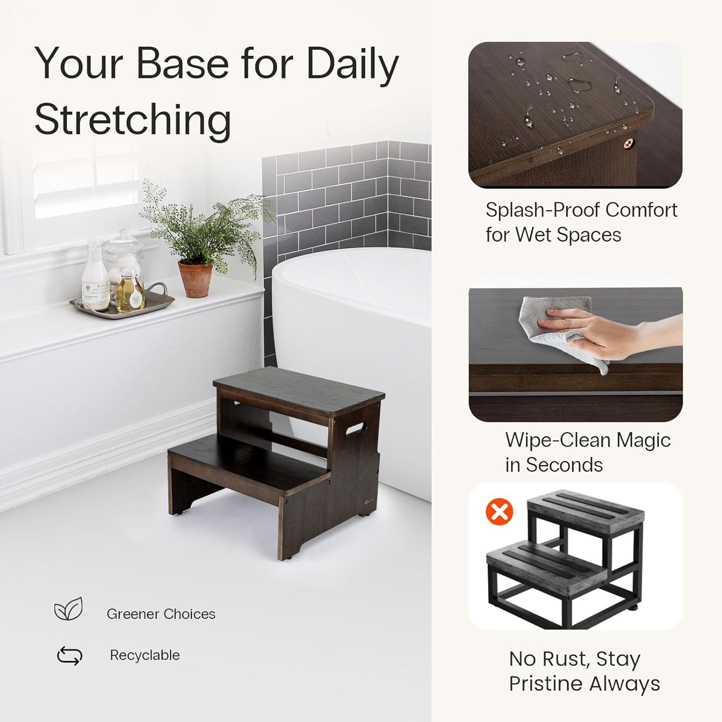 StrongTek Bed Step Stool for High Beds, Large Surface Bamboo 2-Step Stool for Adults, Seniors, Elderly, 400 lbs Heavy Duty, Non-Slip, Durable Wood Stepping Stool for Bedroom & Bathroom