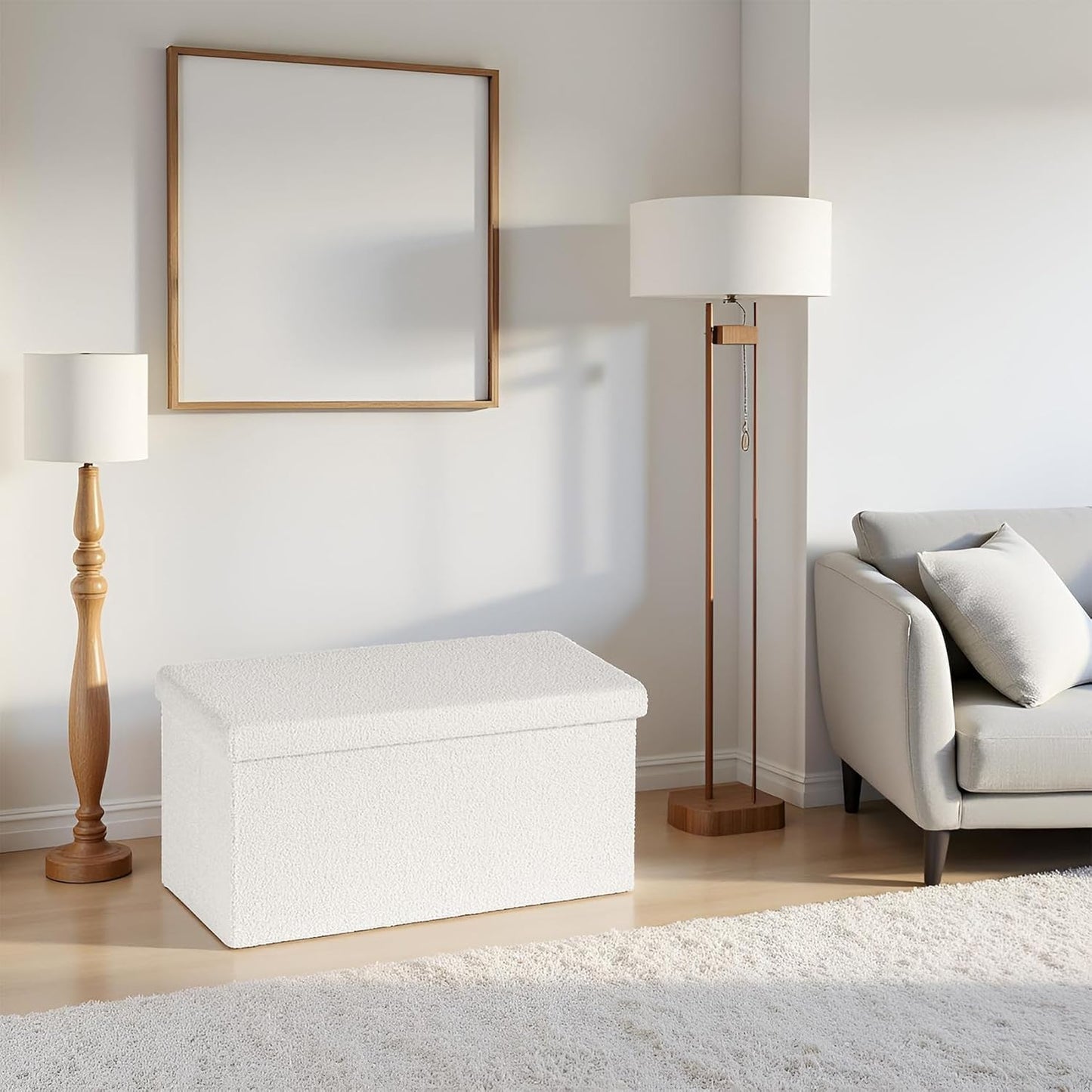 30.1" Storage Ottoman Bench - Foldable Foot Rest Stool Bedroom Bench for Living Room, Entryway-White