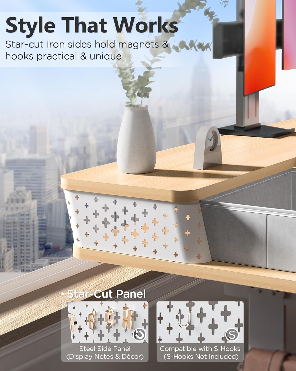 40x24 Inch Standing Desk with Double Drawers, C-Clamp Mount Compatible, Electric Adjustable Height Computer Stand Up Desks, Home Office Sit Stand Table with 3 Preset Heights & 2 Hooks, Natural