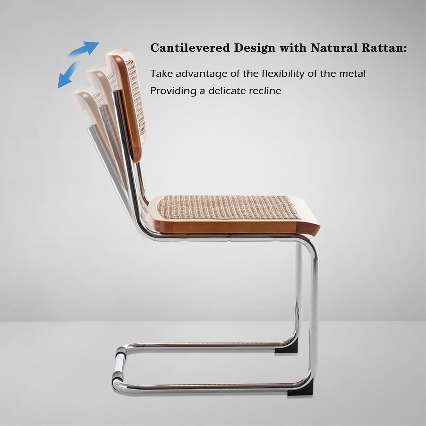 Rattan Dining Chairs Set of 2 Mid Century Modern Dining Room Chairs with Natural Rattan Woven Backrest with Metal Legs, Brown