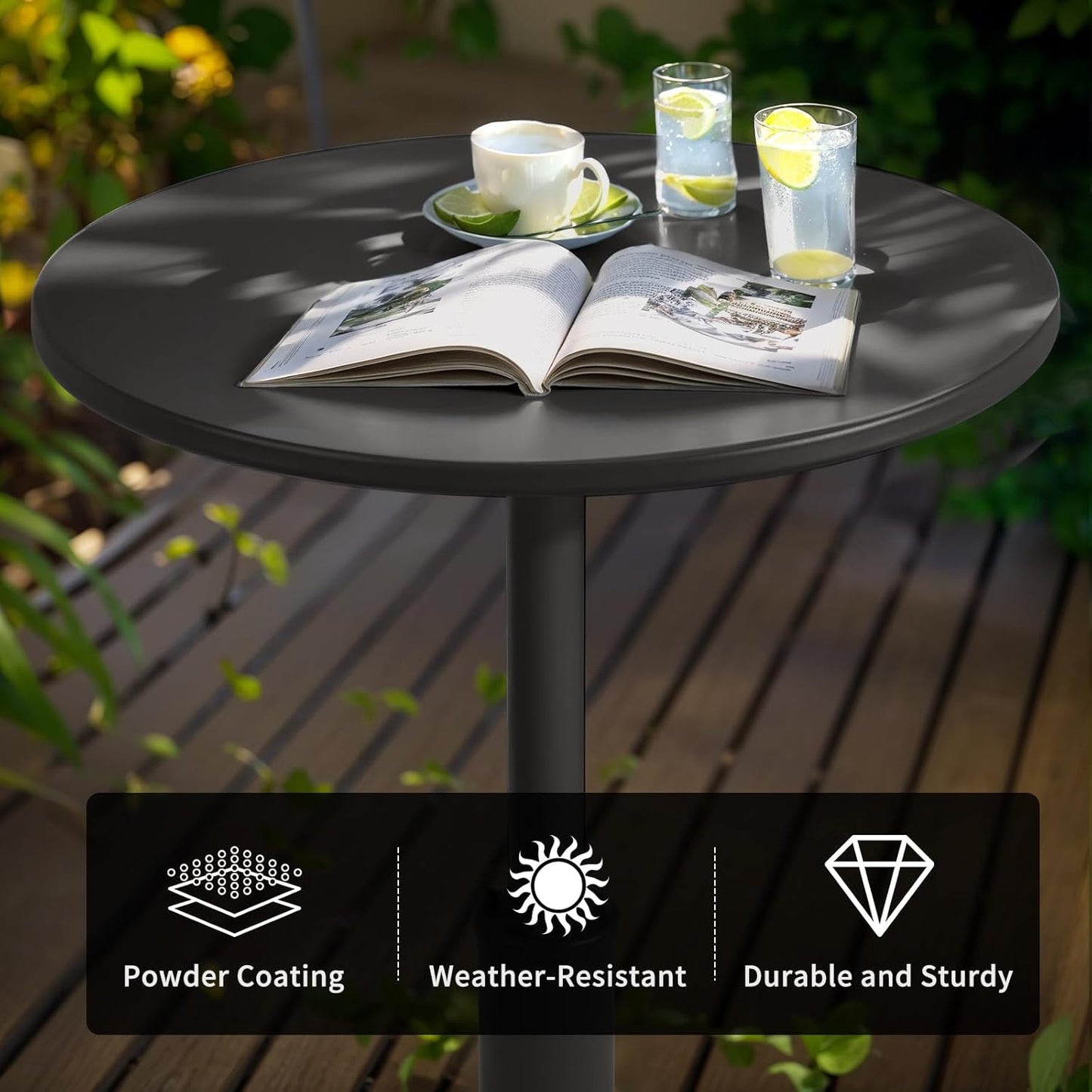 LOKKHAN 37.4" Tall High-top Table-Rustic Industrial Bar Table-23.6" Dia Round Metal Bar Height Standing Pub Table-Dining Room Bistro Table-Cocktail Table (Matte Black)