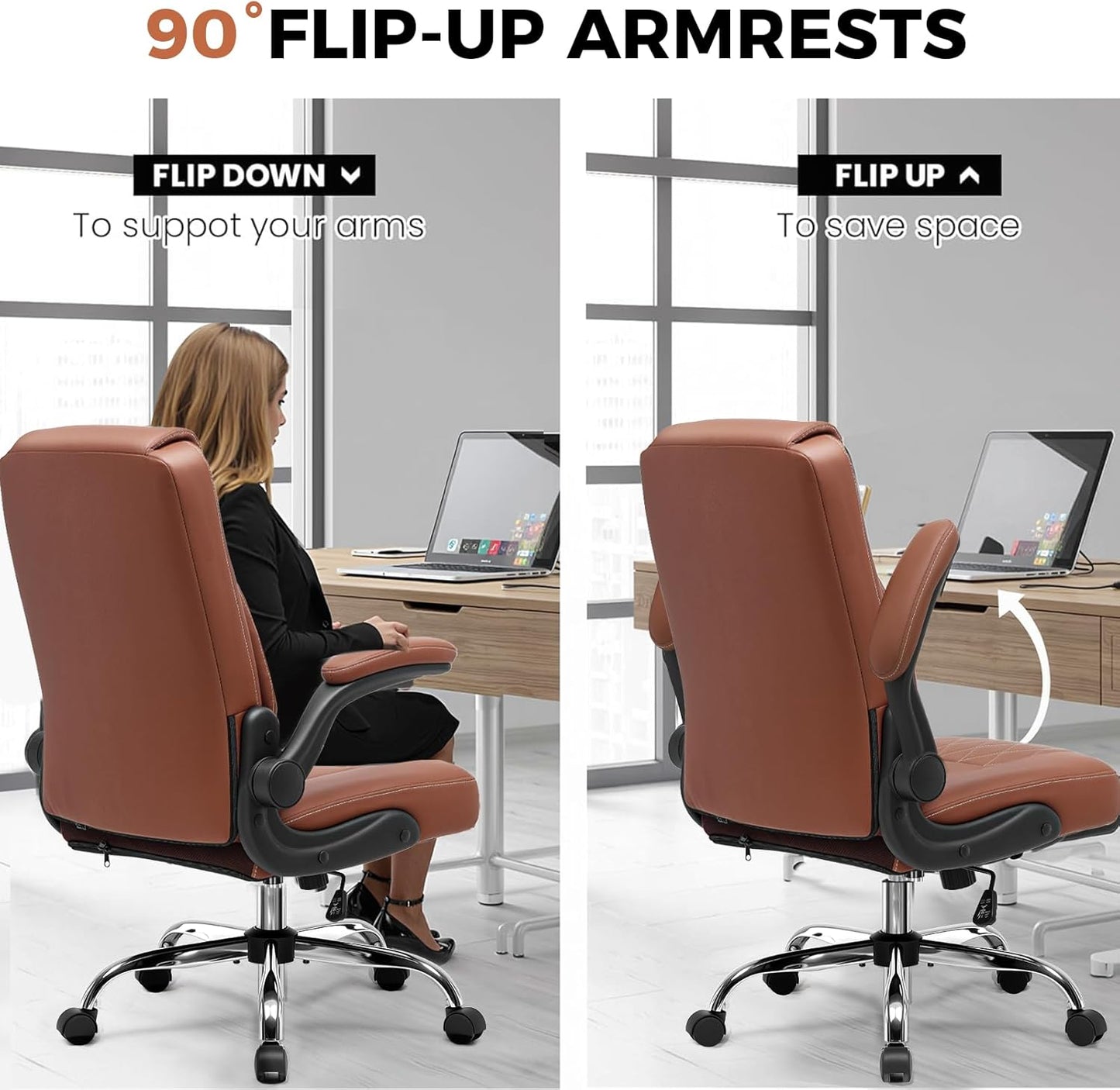 COMHOMA Leather Office Chair Ergonomic Computer Gaming Chair with Comfy Back Support, Executive Mid-Back,Small Gmaing Chair with Adjustable Armrests, for Short People Use, Rolling Swivel for Adults