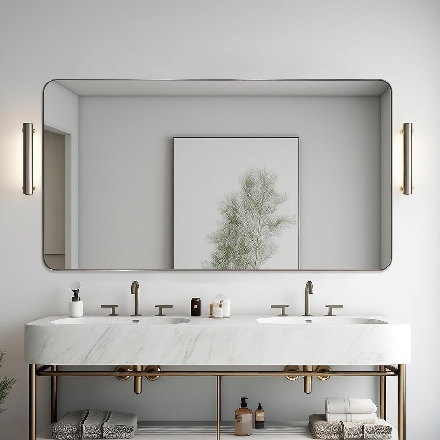 ANDY STAR Brushed Nickel Mirrors for Bathroom Sink, 30x55 Inch Bathroom Vanity Mirror with Rectangular Metal Frame-Modern Clean Design with Superior Stainless Steel Frame