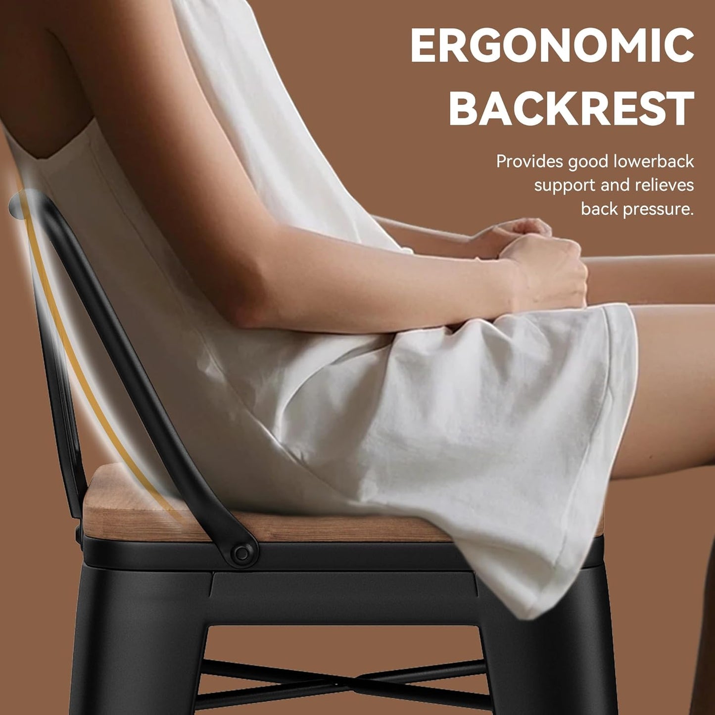 Yongchuang 24" Metal Barstools Set of 2 Counter Bar Stools with Wood Top Low Back Matte Black