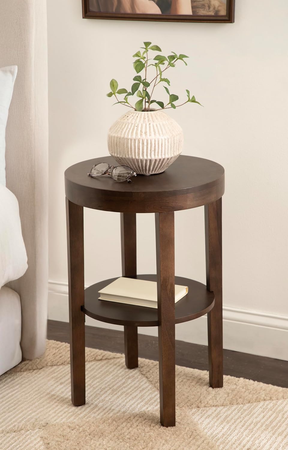 Kate and Laurel Talcott Modern Round Wood Side Table, 16 x 16 x 24, Dark Brown, Transitional Decorative Two-Tier End Table for Use as a Bedroom Nightstand or Living Room Plant Stand