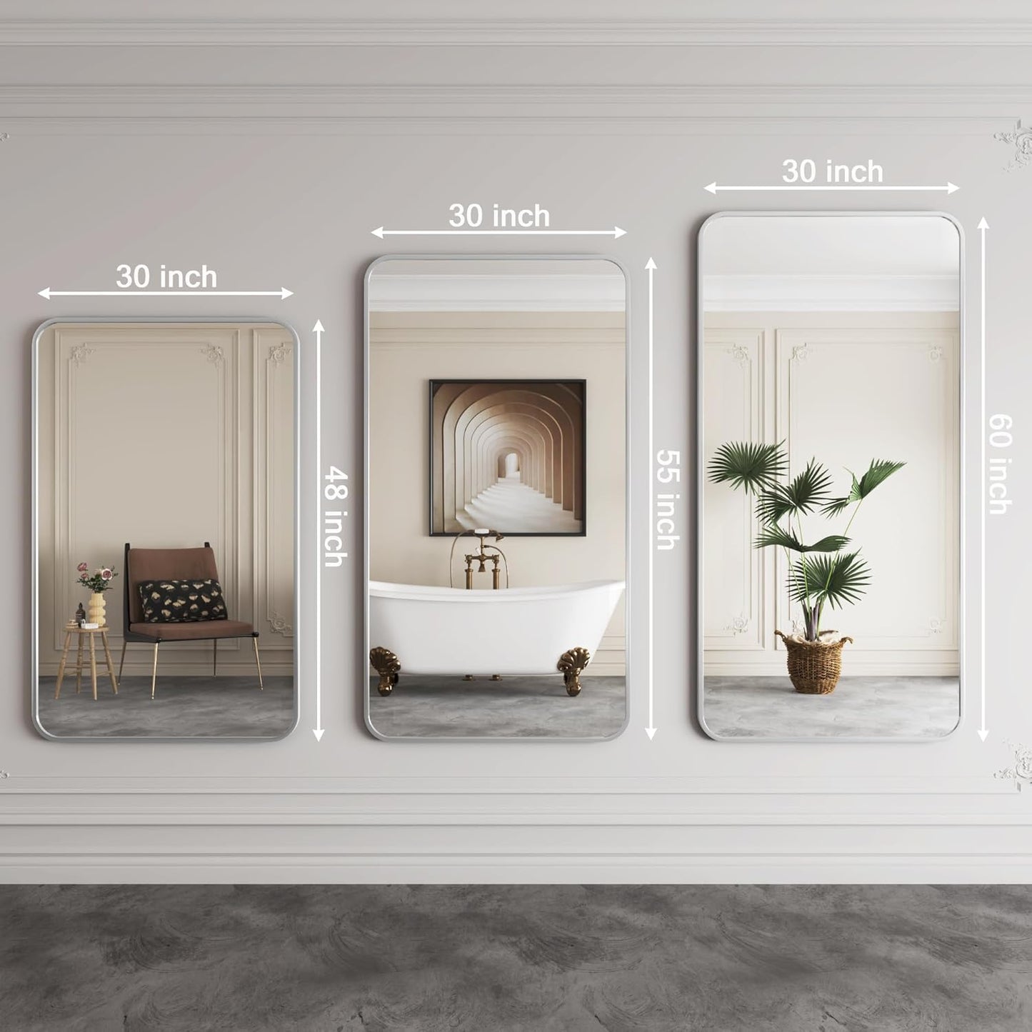 30x55 Wall-Mounted Mirrors,Silver Bathroom Mirror,Mirror for Bathroom,Espejo para baño,Bathroom Mirrors Pair,Bathroom Vanity Mirror