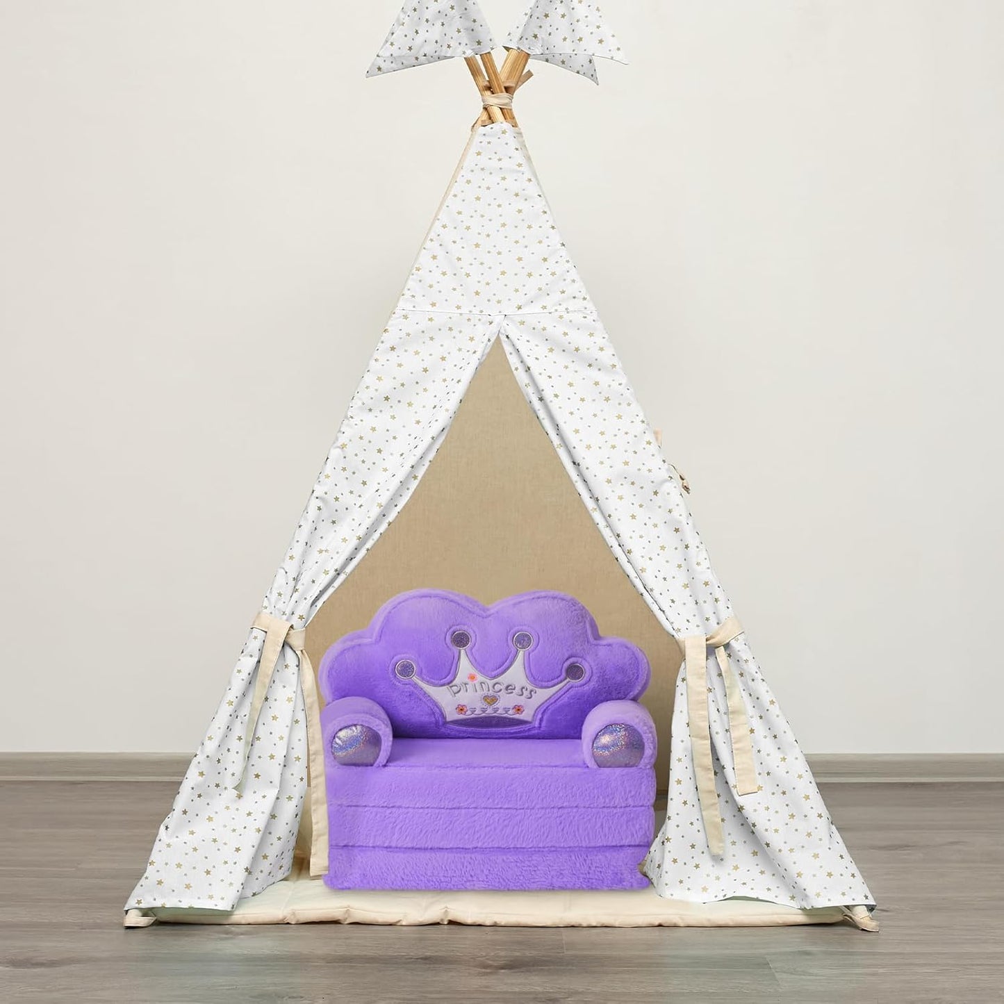 MOONBEEKI Toddler Chair Comfy，Foldable Princess Couch for Girl, Toddler Recliners for Kids Over 18 Months, Kids Sofa Bed Fold Out(Purple)