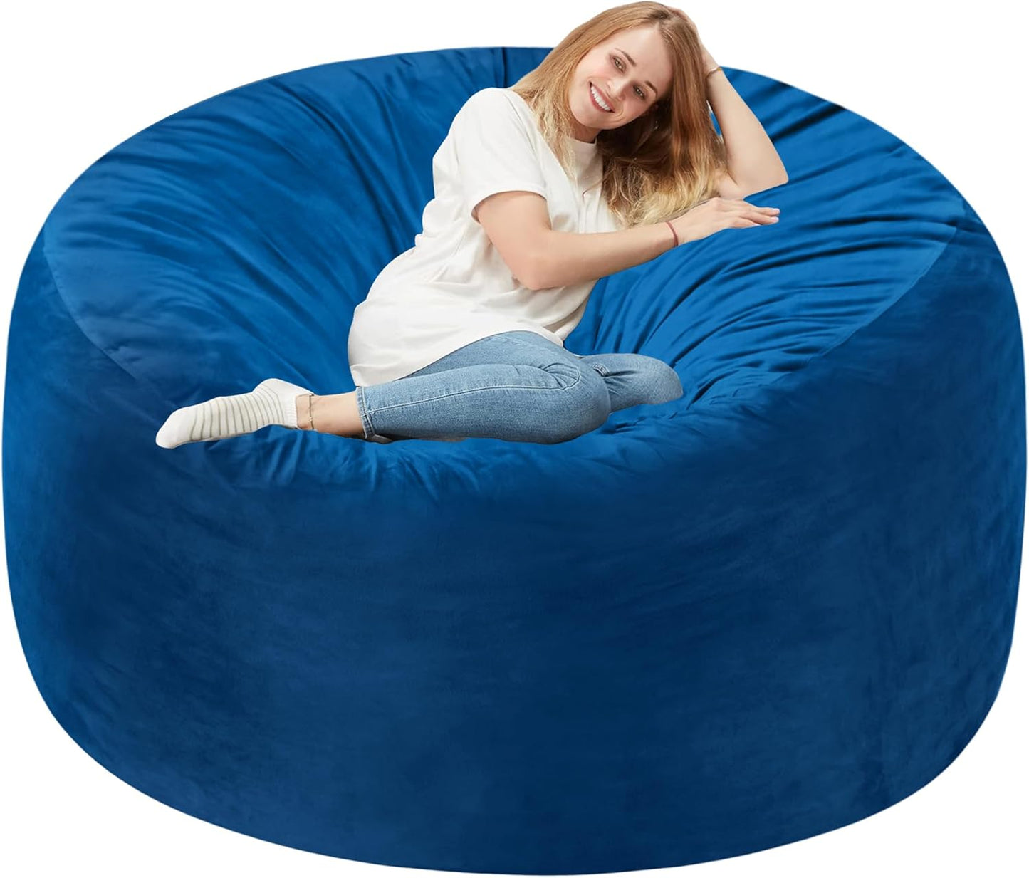 Homguava 6FT Bean Bag Chair Giant BeanBag with Memory Foam Filled, Large Bean Bag Chairs for Adults, Adult Bean Bag Chair with Dutch Velvet Cover for Living Room Bedroom-Blue