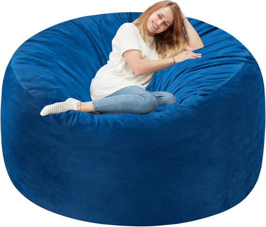 Homguava 6FT Bean Bag Chair Giant BeanBag with Memory Foam Filled, Large Bean Bag Chairs for Adults, Adult Bean Bag Chair with Dutch Velvet Cover for Living Room Bedroom-Blue