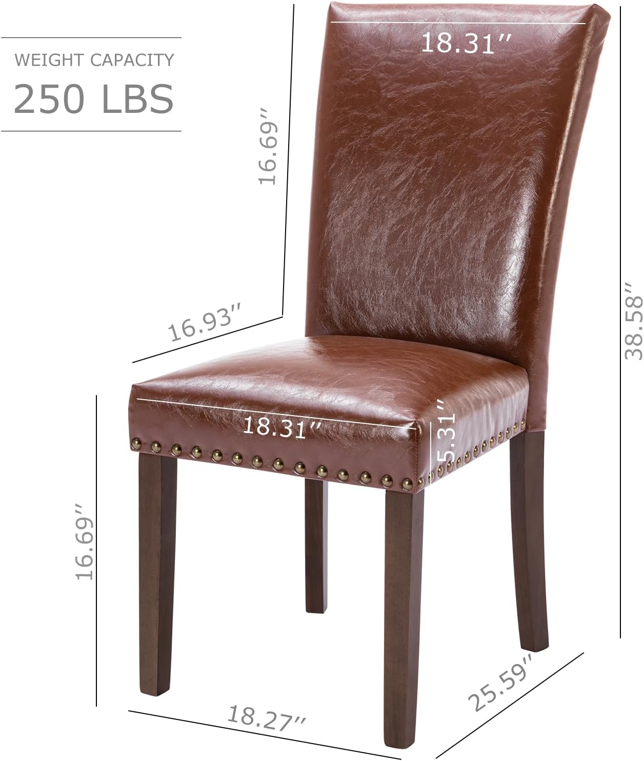 COLAMY Upholstered Parsons Dining Chairs Set of 2, PU Leather Dining Room Kitchen Side Chair with Nailhead Trim and Wood Legs - Light Brown