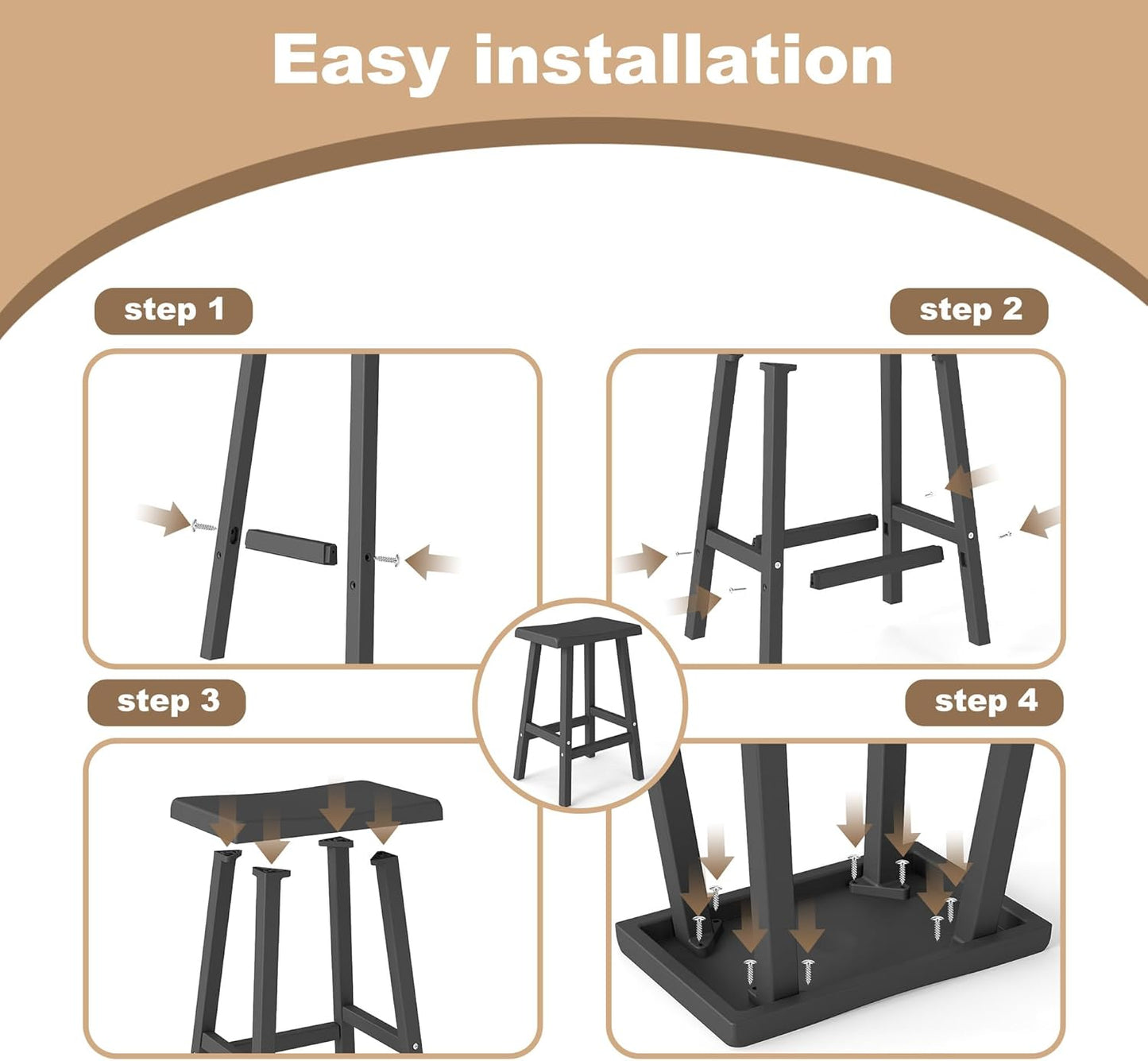 Bar Stools Set of 4, Waterproof UV-Resistant,Durable Resin Kitchen Island Chairs for Indoor & Outdoor Use, Modern Design for Home,Bar,and Cafe (24'' Black-4)