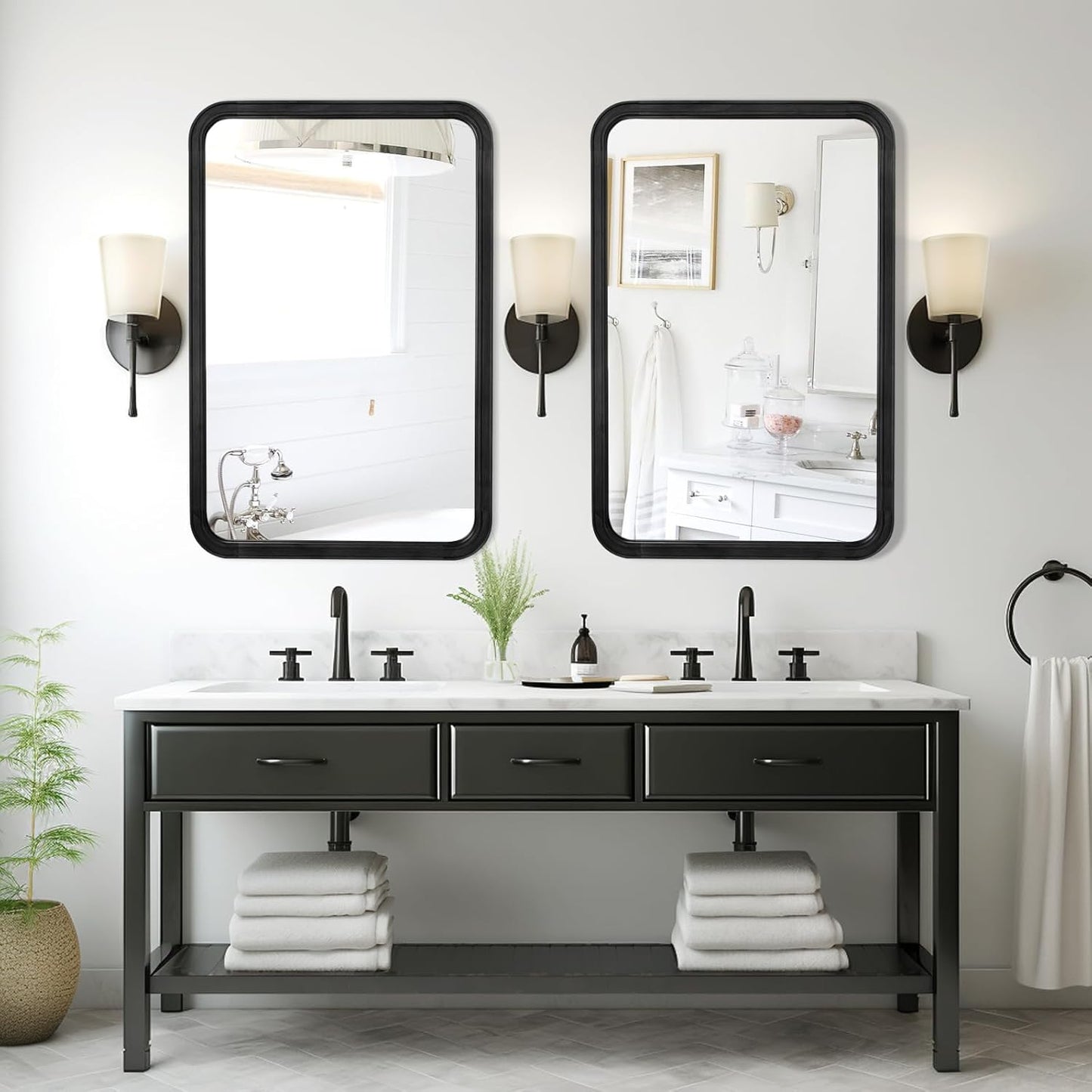 WallBeyond Wood Bathroom Mirror for Wall 24x36 Inch Wooden Frame Rectangle Mirror for Farmhouse Bathroom Vanity Wall Mounted Decorative Mirror (Horizontal/Vertical Black)