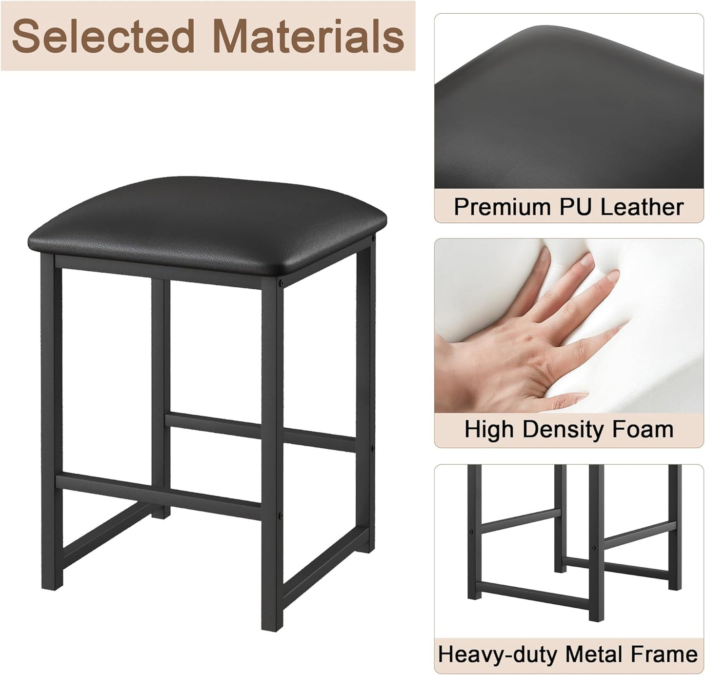 VECELO Kitchen Table and Chairs for 4, Dining Room Set with PU Chairs/Stools, Heavy-Duty Metal Frame, Wooden Tabletop, Space-Saving Design for Small Spaces, Easy Assembly, Classic Brown