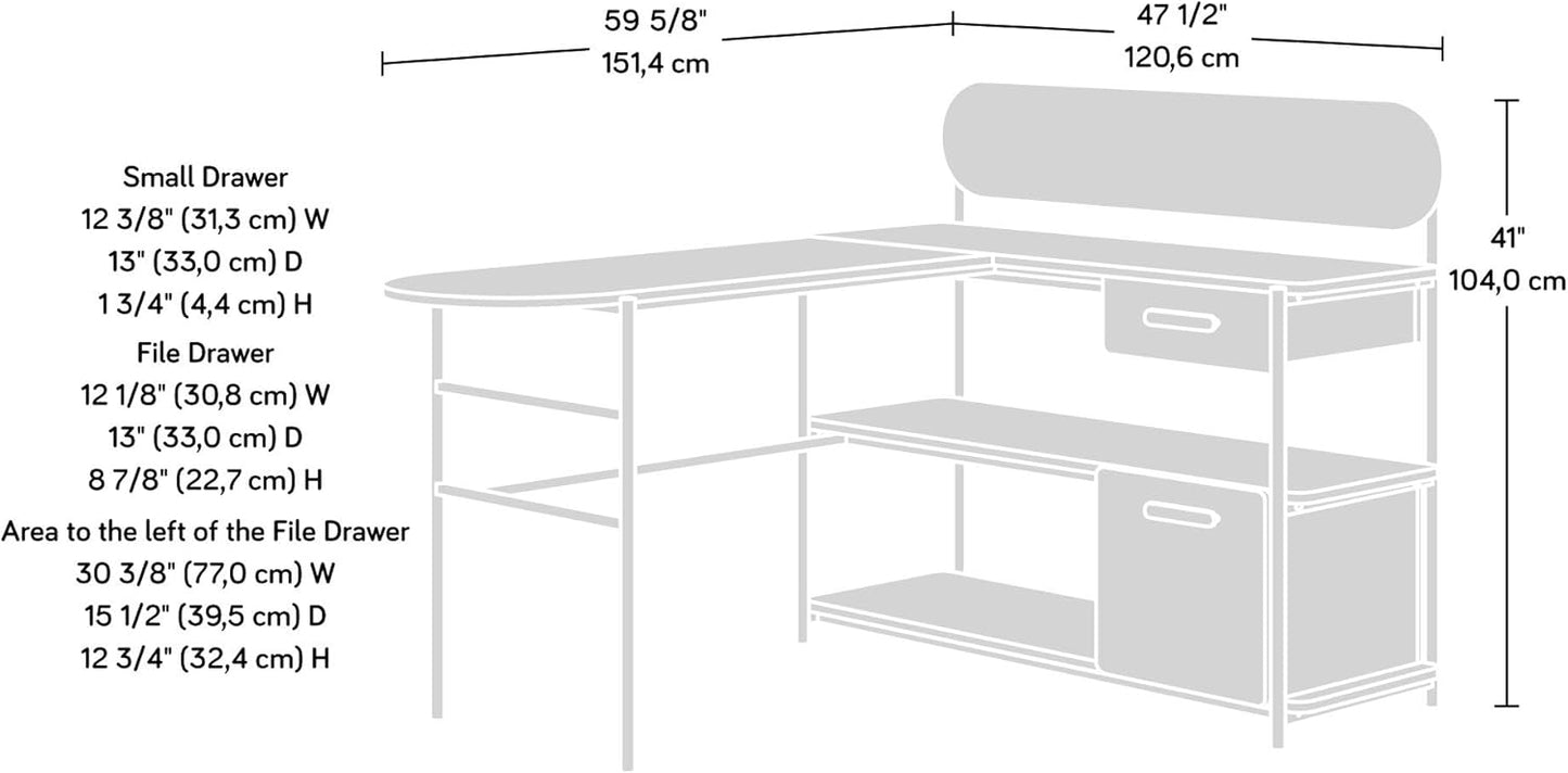 Sauder Radial Modern Metal and Wood L-Shaped Desk, Umber Wood Finish